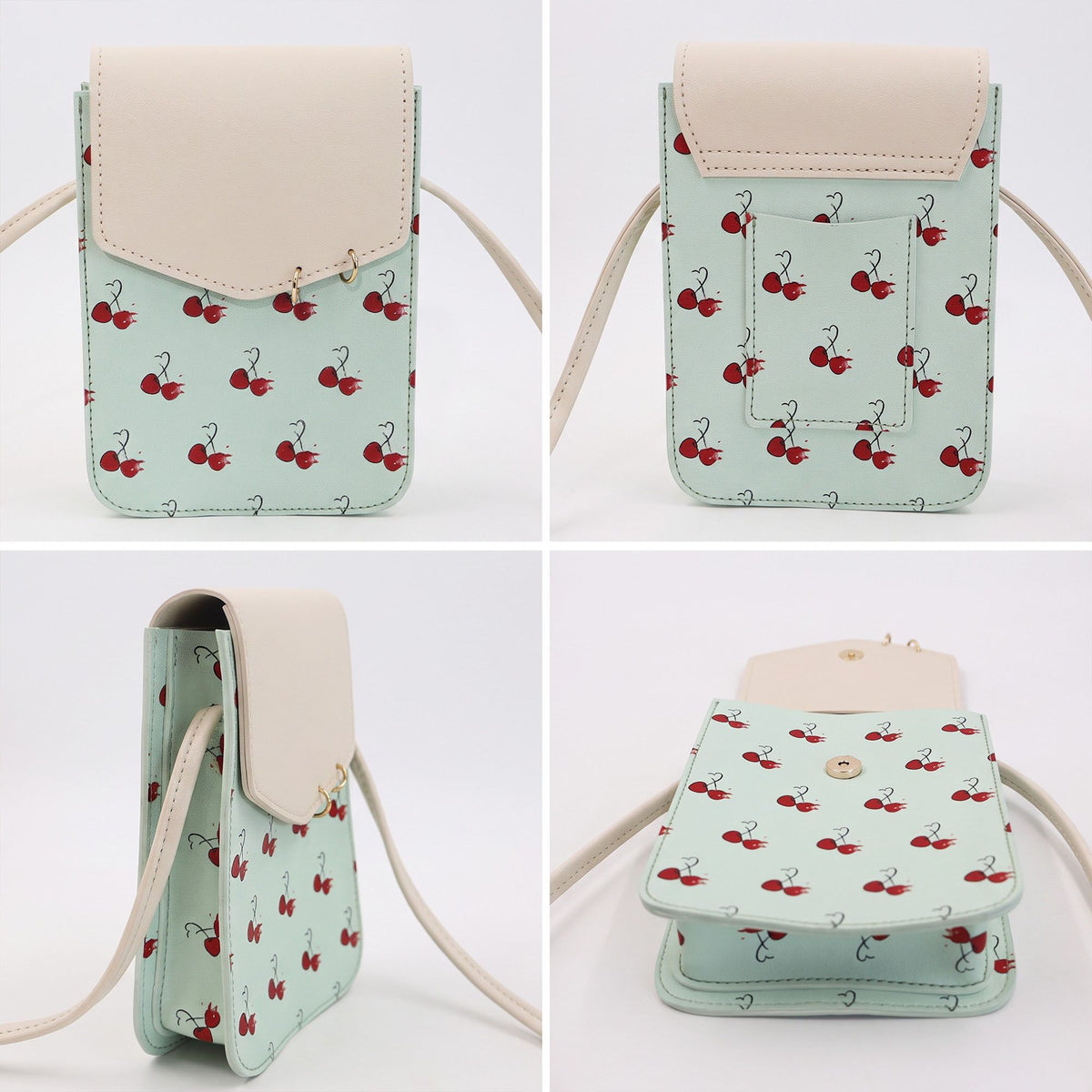 Cherry Print Flap Phone Crossbody Bag