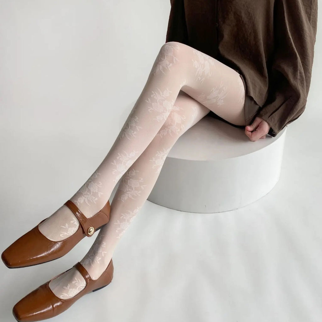 Anna-Kaci Women's Sheer Floral Pattern Tights Lightweight Mesh Legwear with Stretchy Fit and Subtle Texture