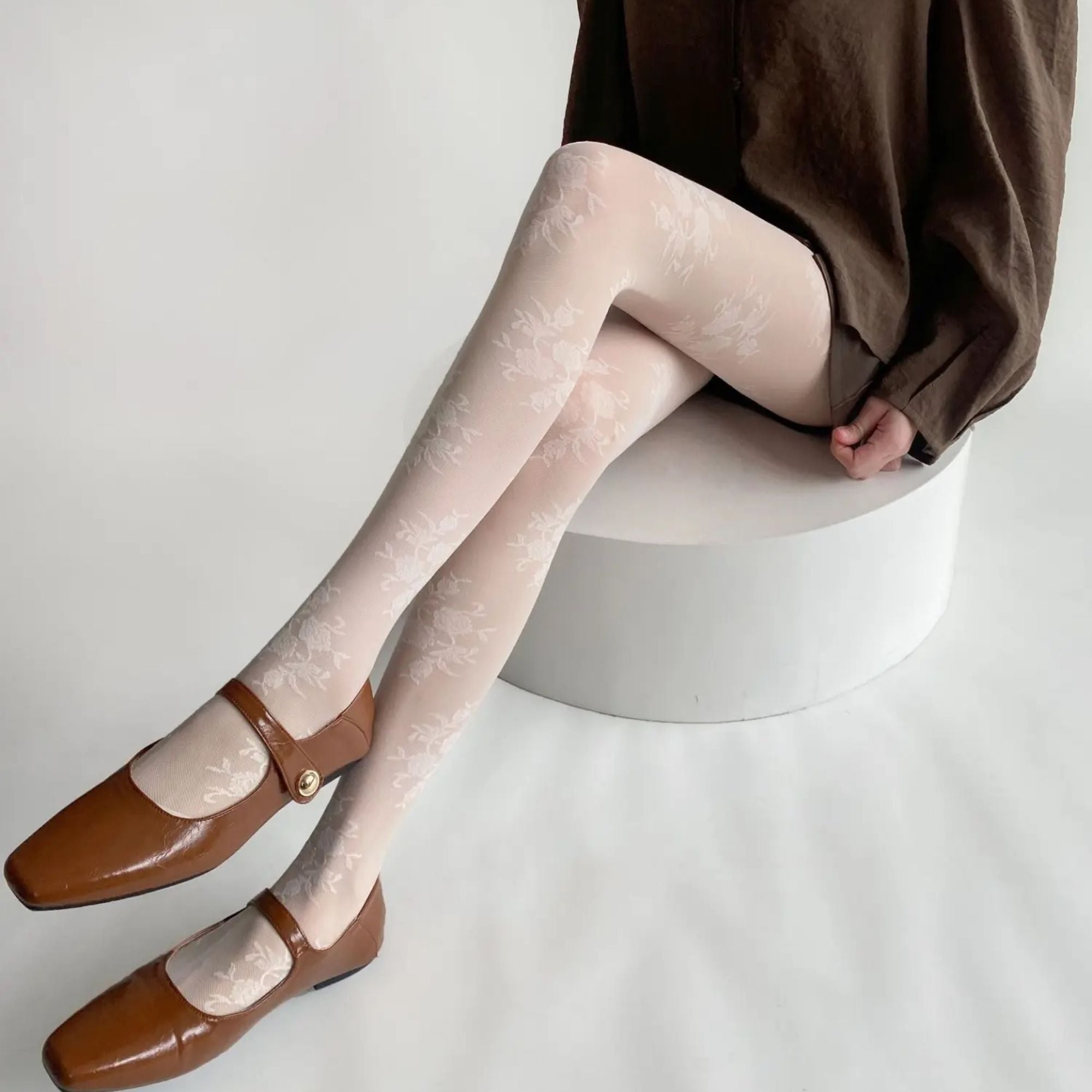 Anna-Kaci Women's Sheer Floral Pattern Tights Lightweight Mesh Legwear with Stretchy Fit and Subtle Texture