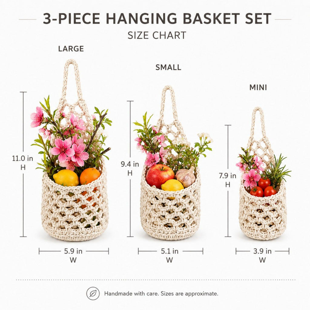 Woven Hanging Basket Set for Fruit Produce and Wall Storage