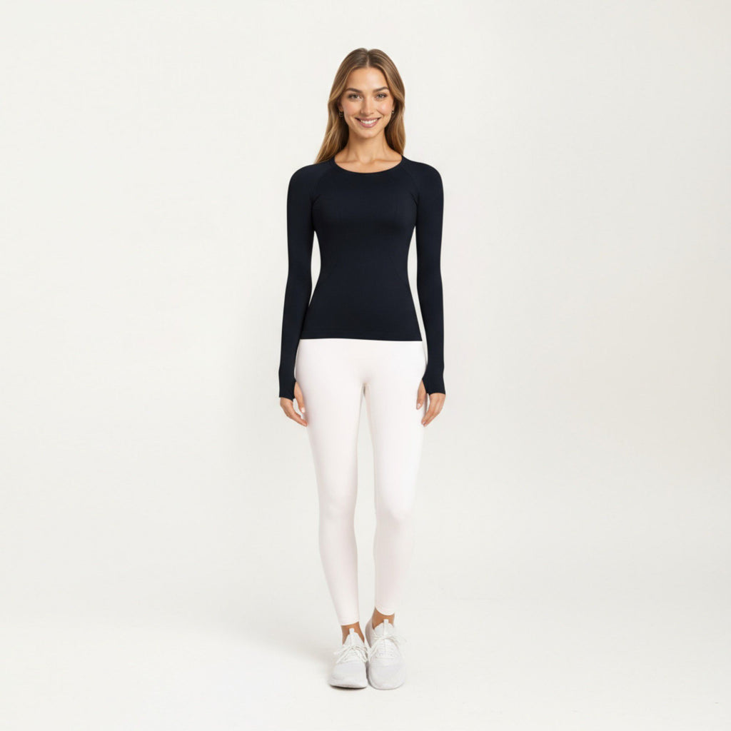 Anna-Kaci Active Women's Seamless Long Sleeve Fitted Top with Thumbhole Cuffs and Crew Neck