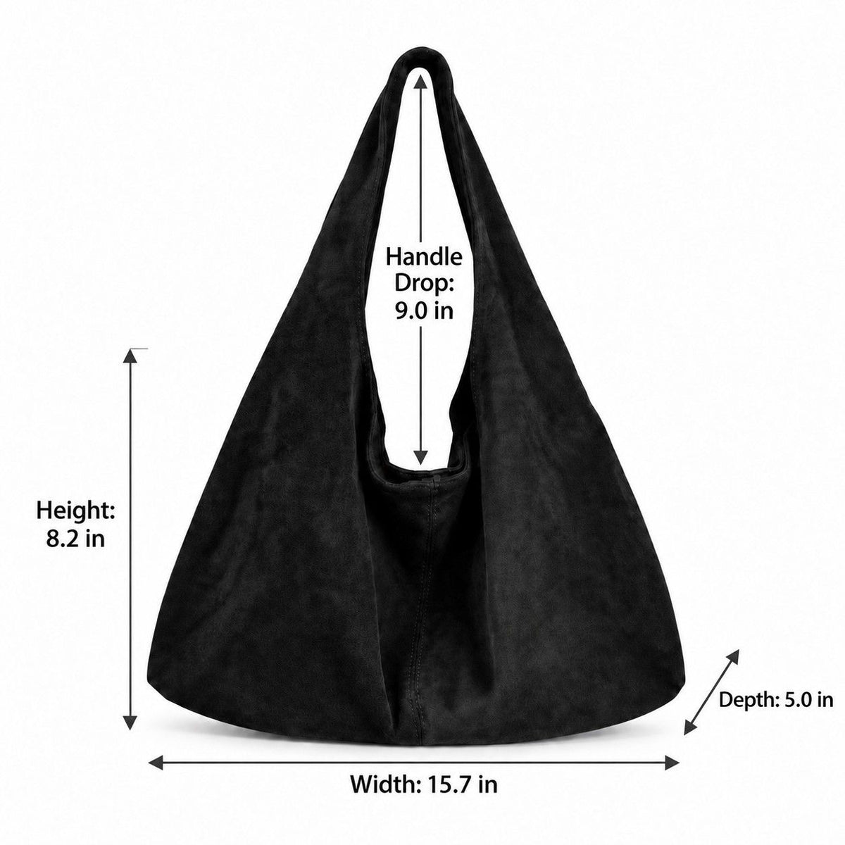 Large Faux Suede Hobo Shoulder Bag with Magnetic Closure and Interior Zip Pocket