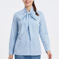 Tie-Neck Bow Long Sleeve Button-Down Blouse