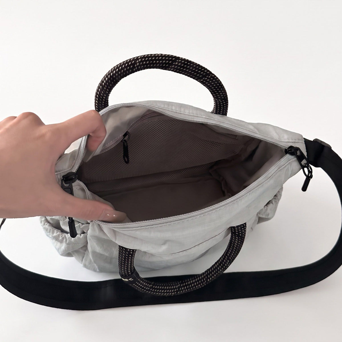Nylon Crossbody Tote Bag with Top Handles and Multiple Zipper Pockets