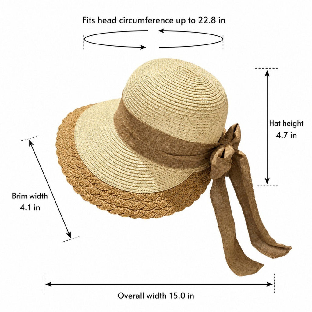 Summer Sun Hat for Women - Wide Brim Straw Hat with Elegant Bow Detail