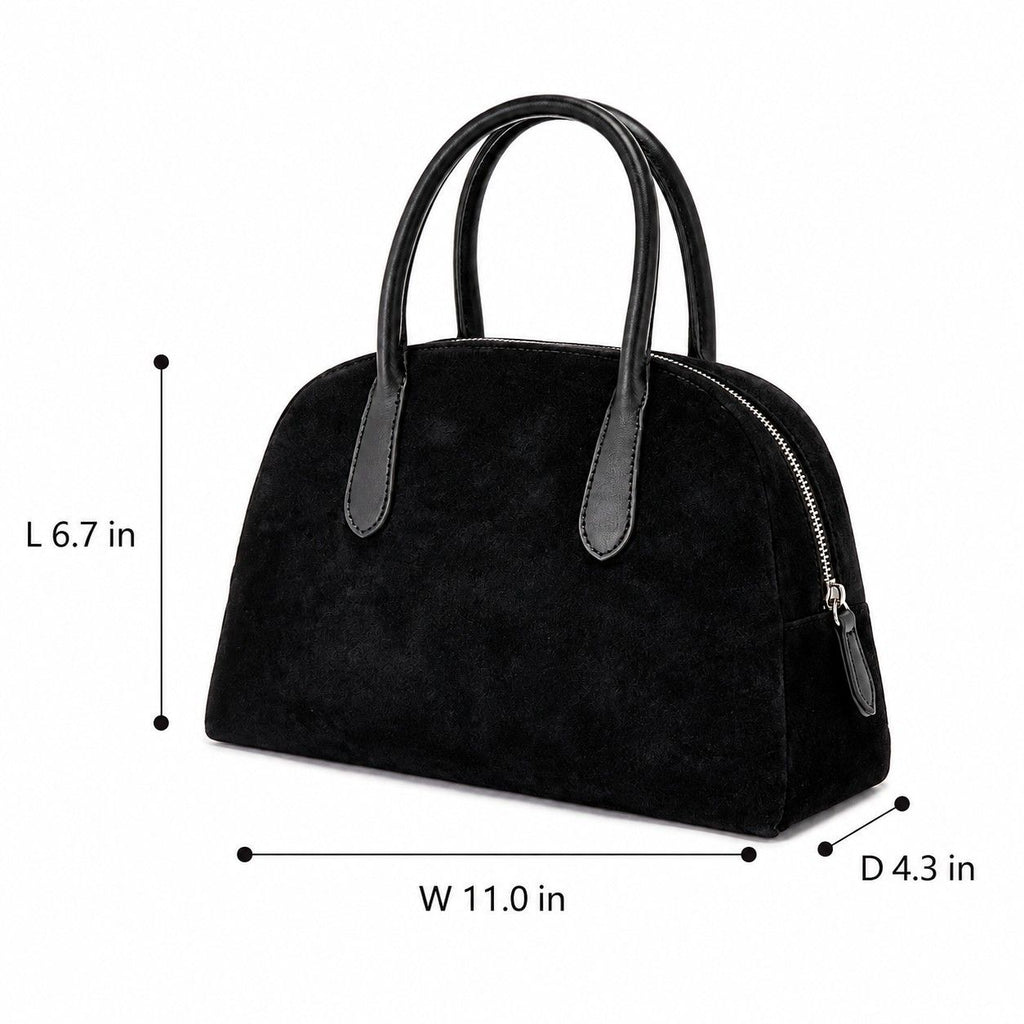 Faux Suede Satchel Bag with Double Handles Zip Closure and Interior Pockets