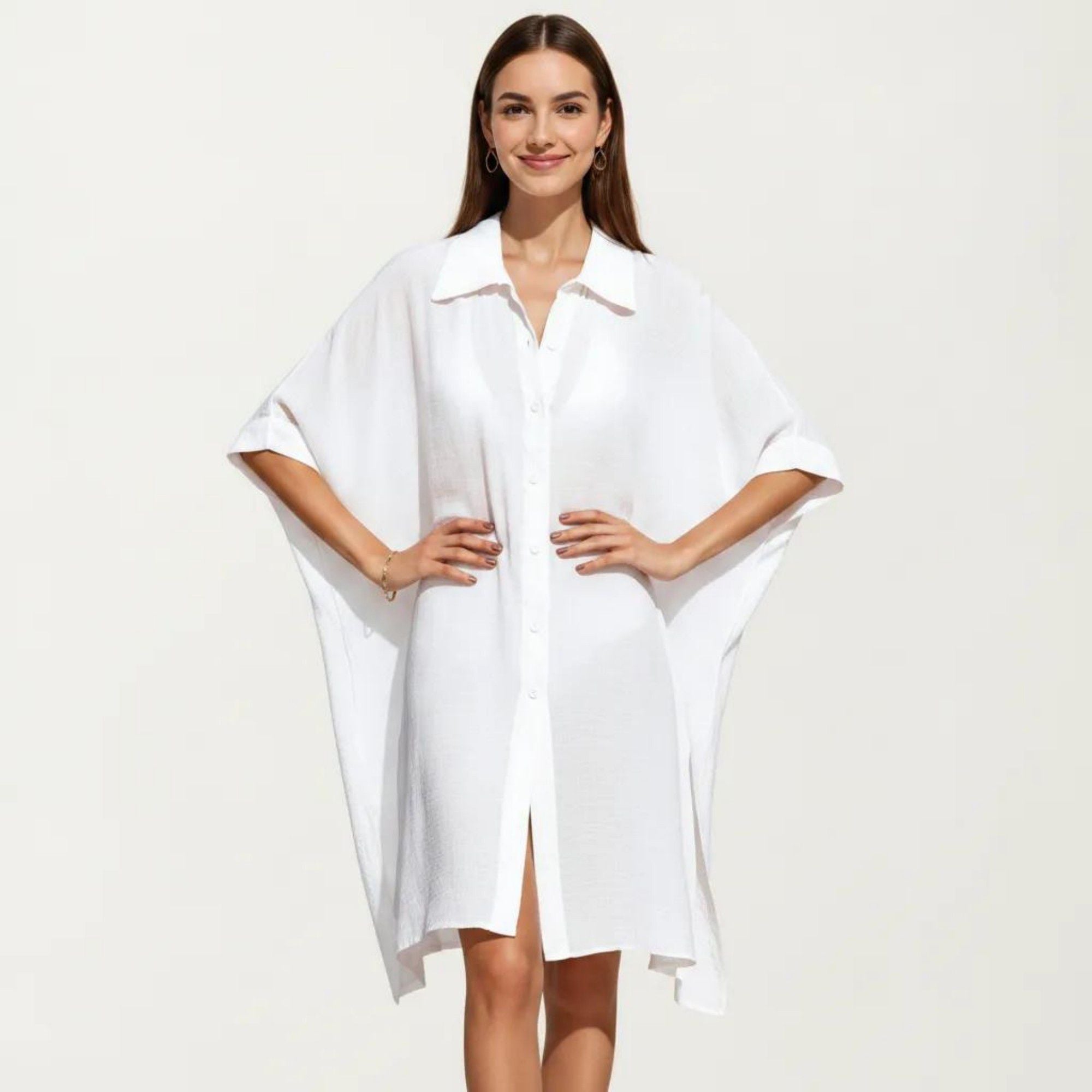 Anna-Kaci Women's Button Front Swim Cover Up Shirt Dress Loose Lightweight Beach Kaftan