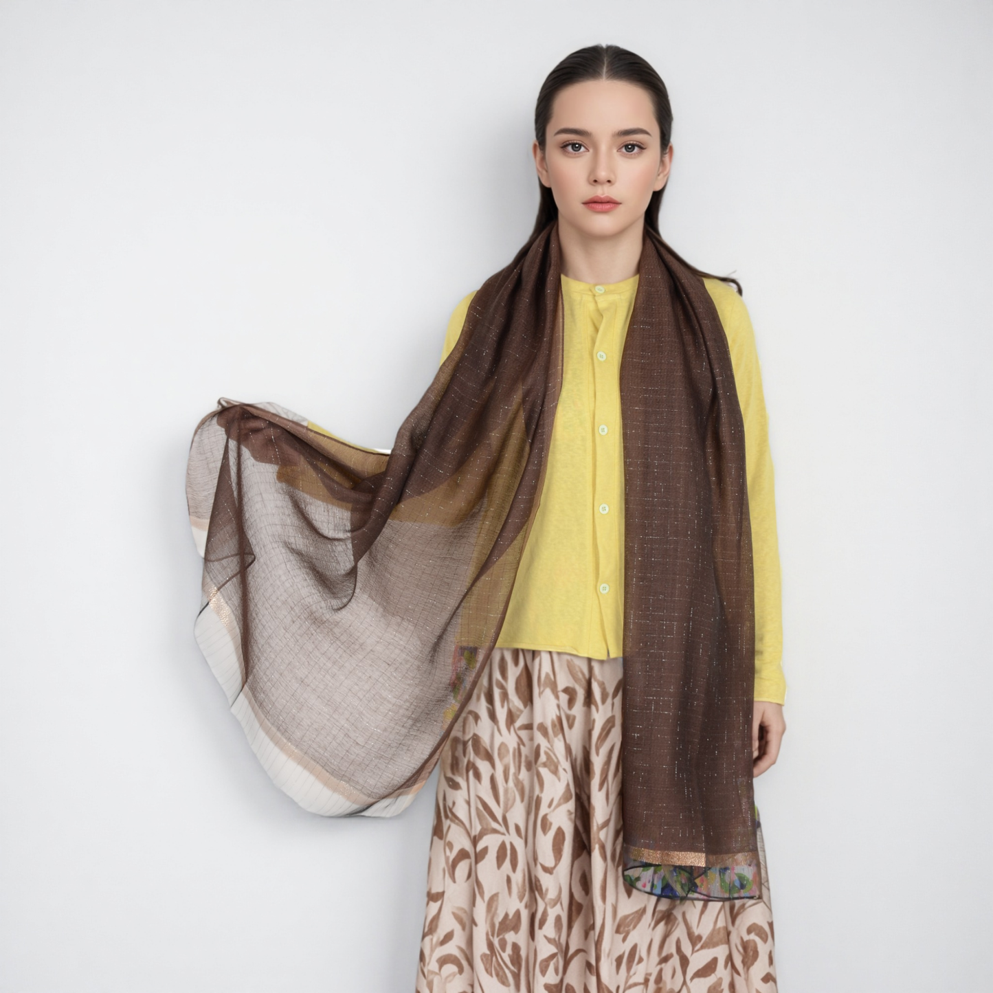 Anna-Kaci Women's Lightweight Sheer Scarf with Subtle Metallic Thread Detail Elegant Long Wrap Accessory