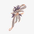 Elegant Floral Brooch with Purple Crystal Rhinestone Accents