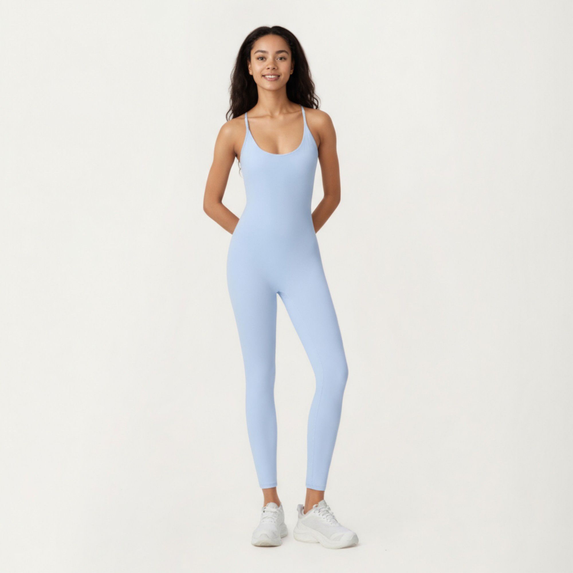 Anna-Kaci Active Women's Scoop Neck Full-Length Activewear Bodysuit with Spaghetti Straps