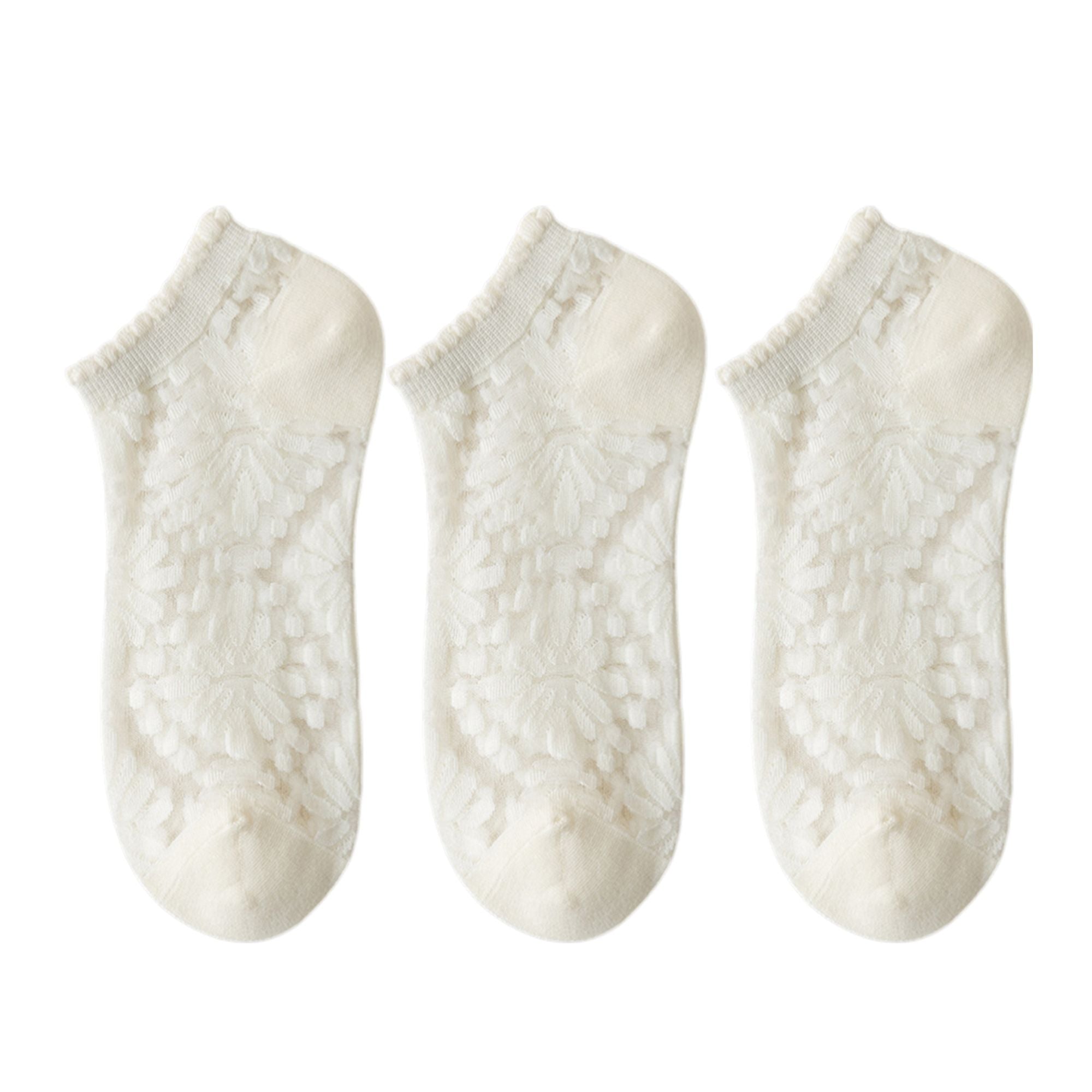 Anna-Kaci Women's 3-Pack Sheer Lace Ice Silk Ankle Socks with Floral Knit Design Lightweight Breathable Style