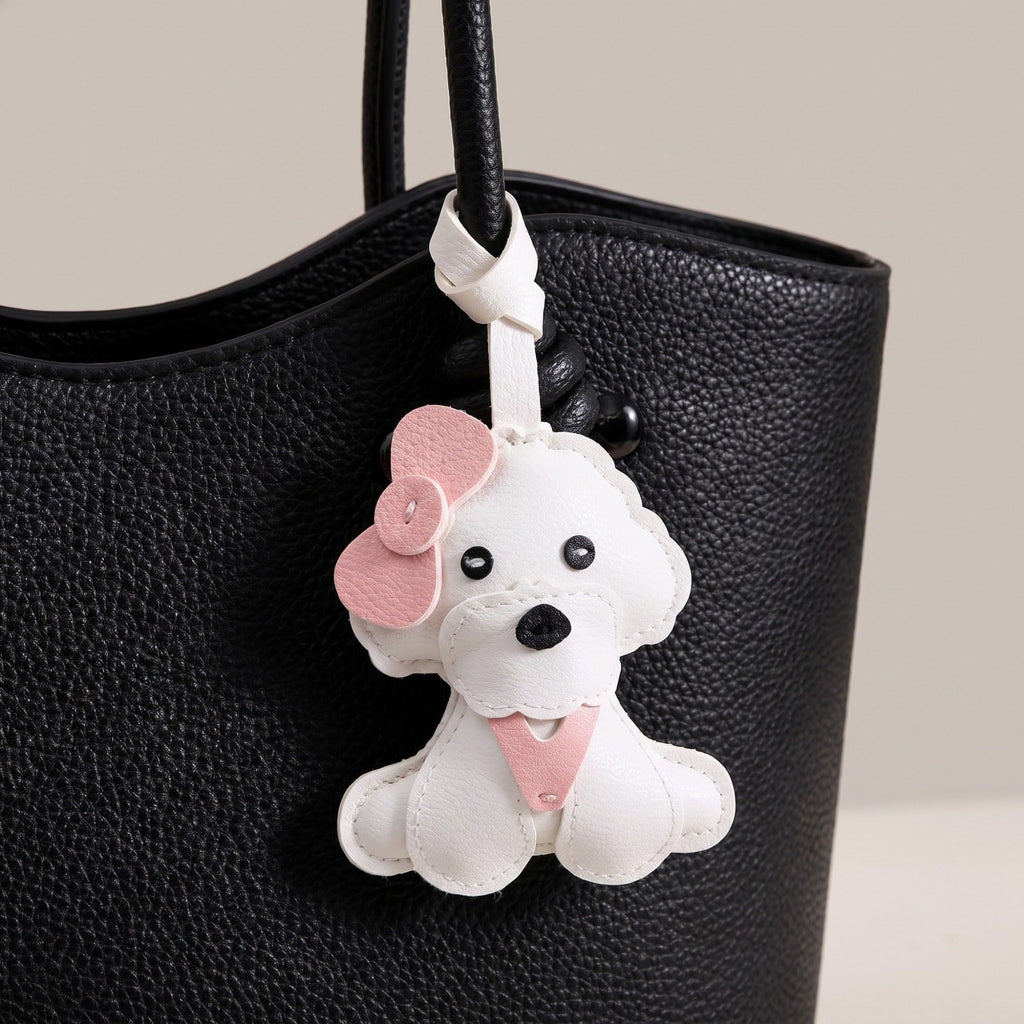 Puppy Dog Bag Charm with Pink Bow Accent