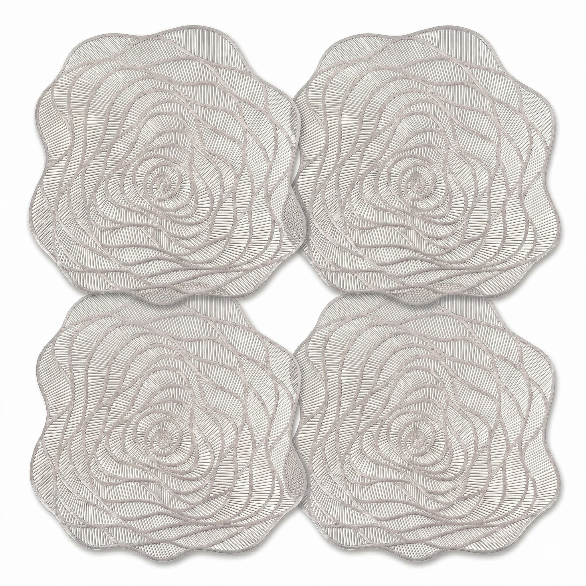 4 Piece Metallic Floral Placemat Set Decorative PVC Heat Resistant Table Mats