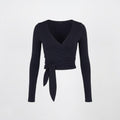 Anna-Kaci Active Womens Long Sleeve Wrap Crop Top with V Neckline Side Tie Waist Smooth Stretch Knit and Fitted Silhouette