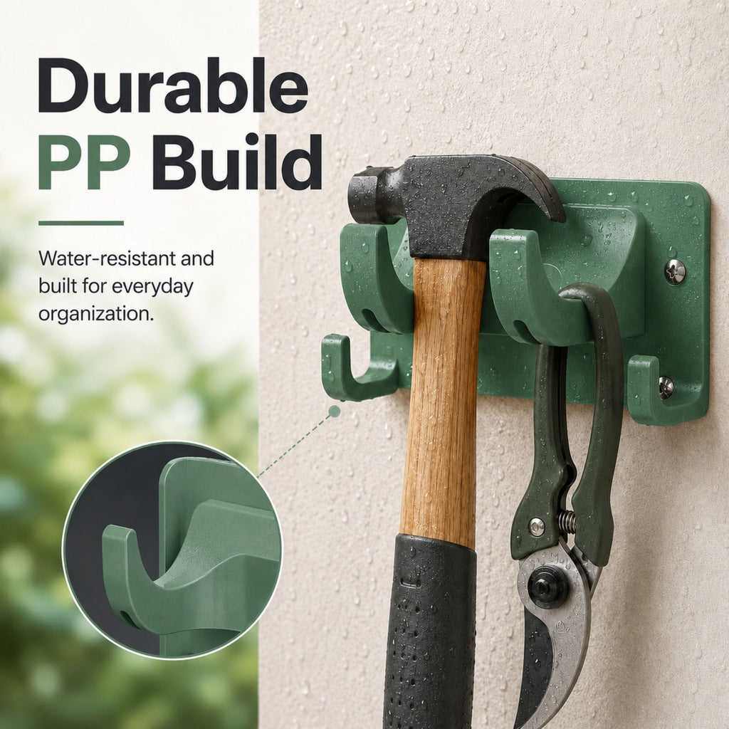 3-piece Wall Mounted Garden Tool Organizer Rack with Multi Hooks