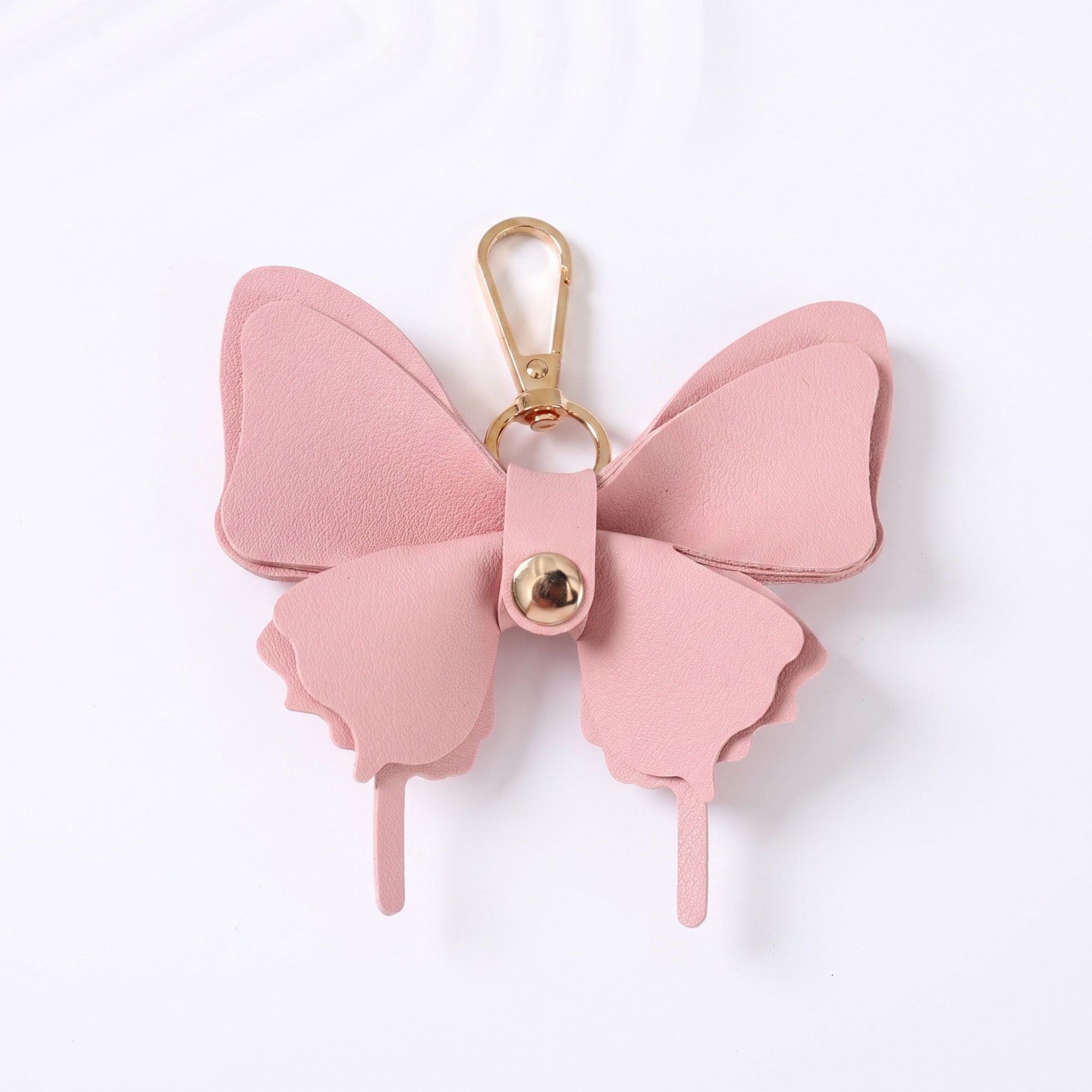 Pink Butterfly Bag Charm with Gold Tone Clip