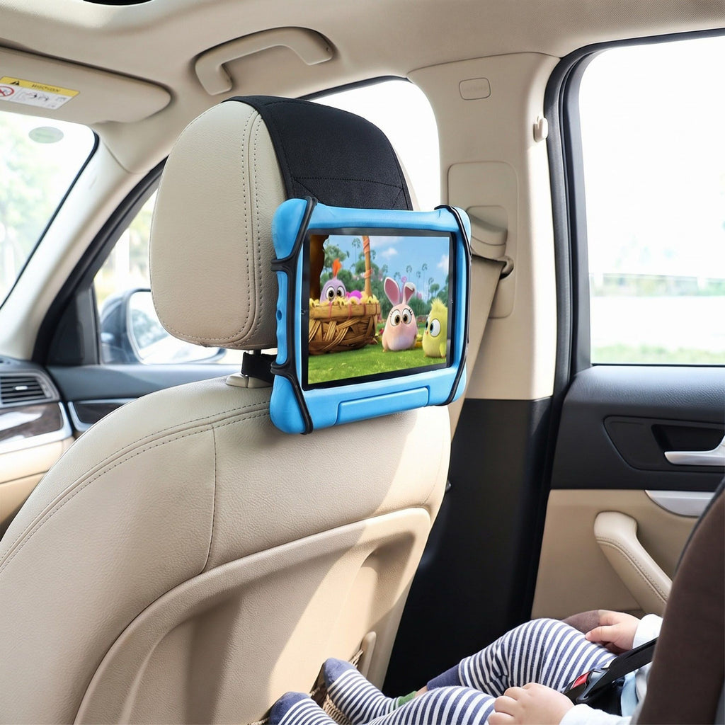 Car Headrest Tablet Holder Adjustable Strap Mount for Kids Travel Backseat Device Stand