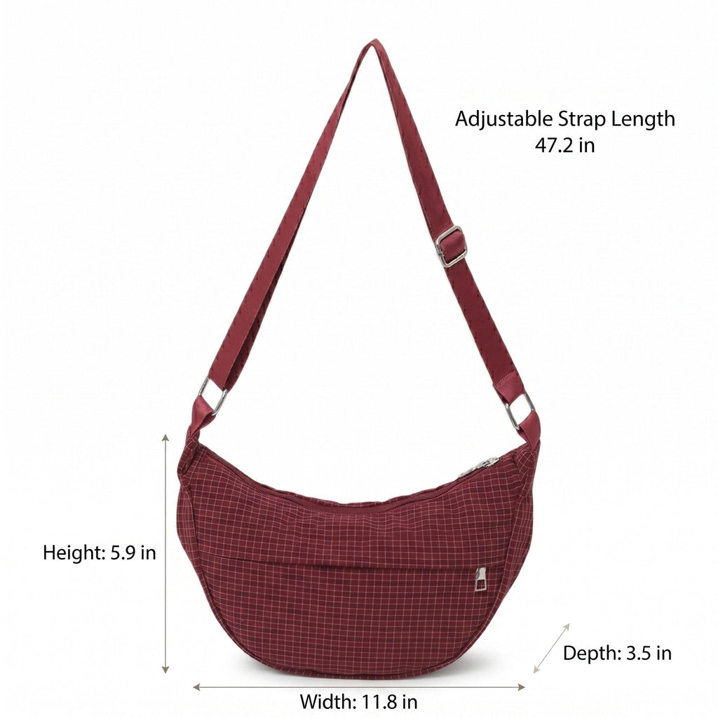 Plaid Nylon Crescent Shoulder Bags with Adjustable Strap Lightweight Casual Crossbody Bag