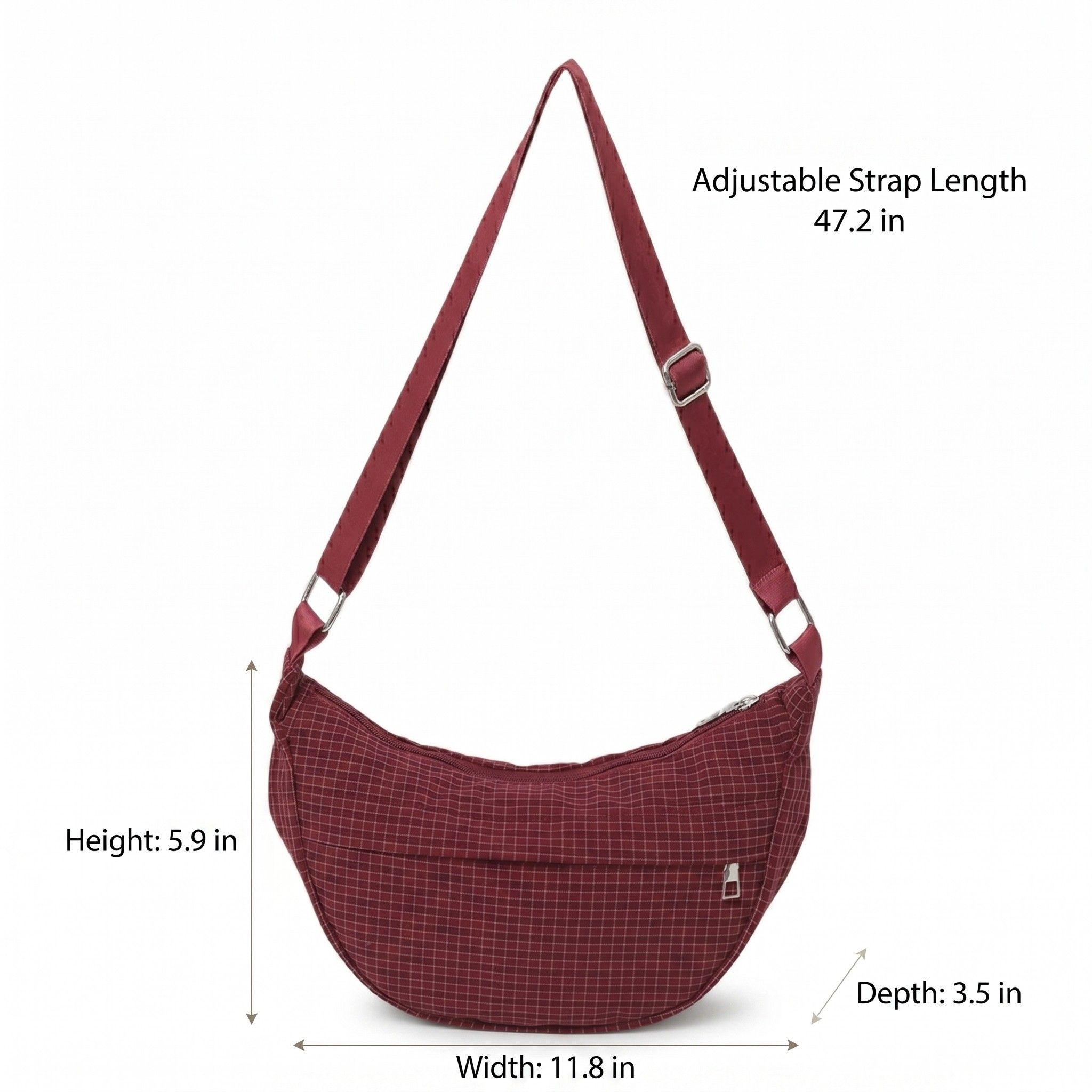 Plaid Nylon Crescent Shoulder Bags with Adjustable Strap Lightweight Casual Crossbody Bag