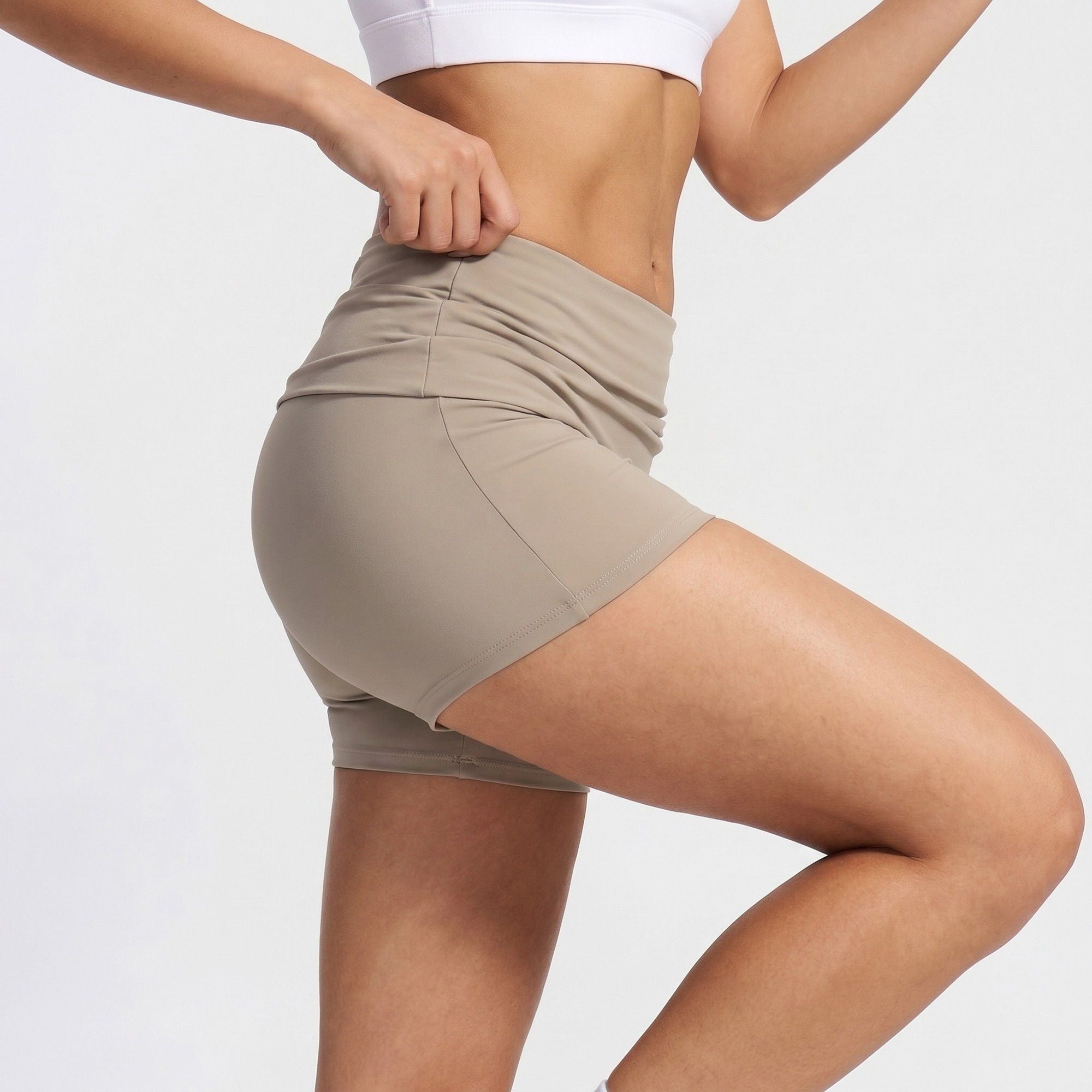 Fold Over Ruched Waistband Yoga Shorts Butt Lifting Workout Shorts