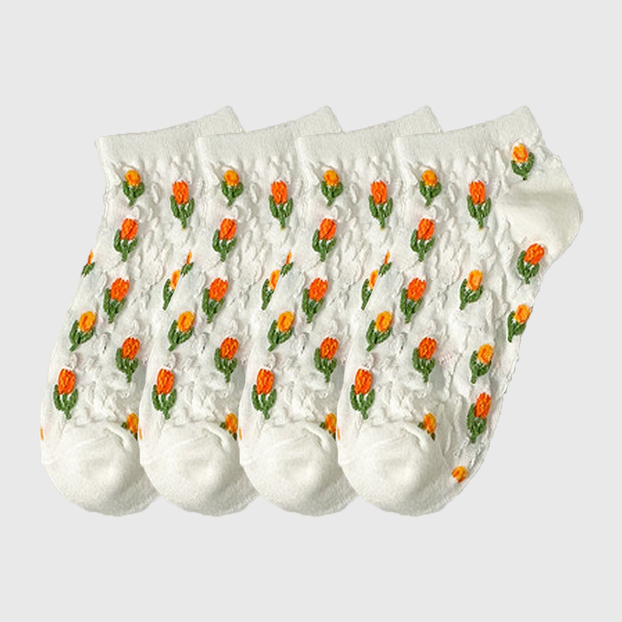 Anna-Kaci Adorable Summer Floral Embroidered Ankle Socks 4Pk