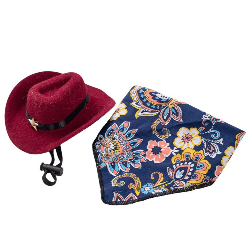 Pet Bandana Scarf Floral Pattern with Hat Accessory for Dogs and Cats