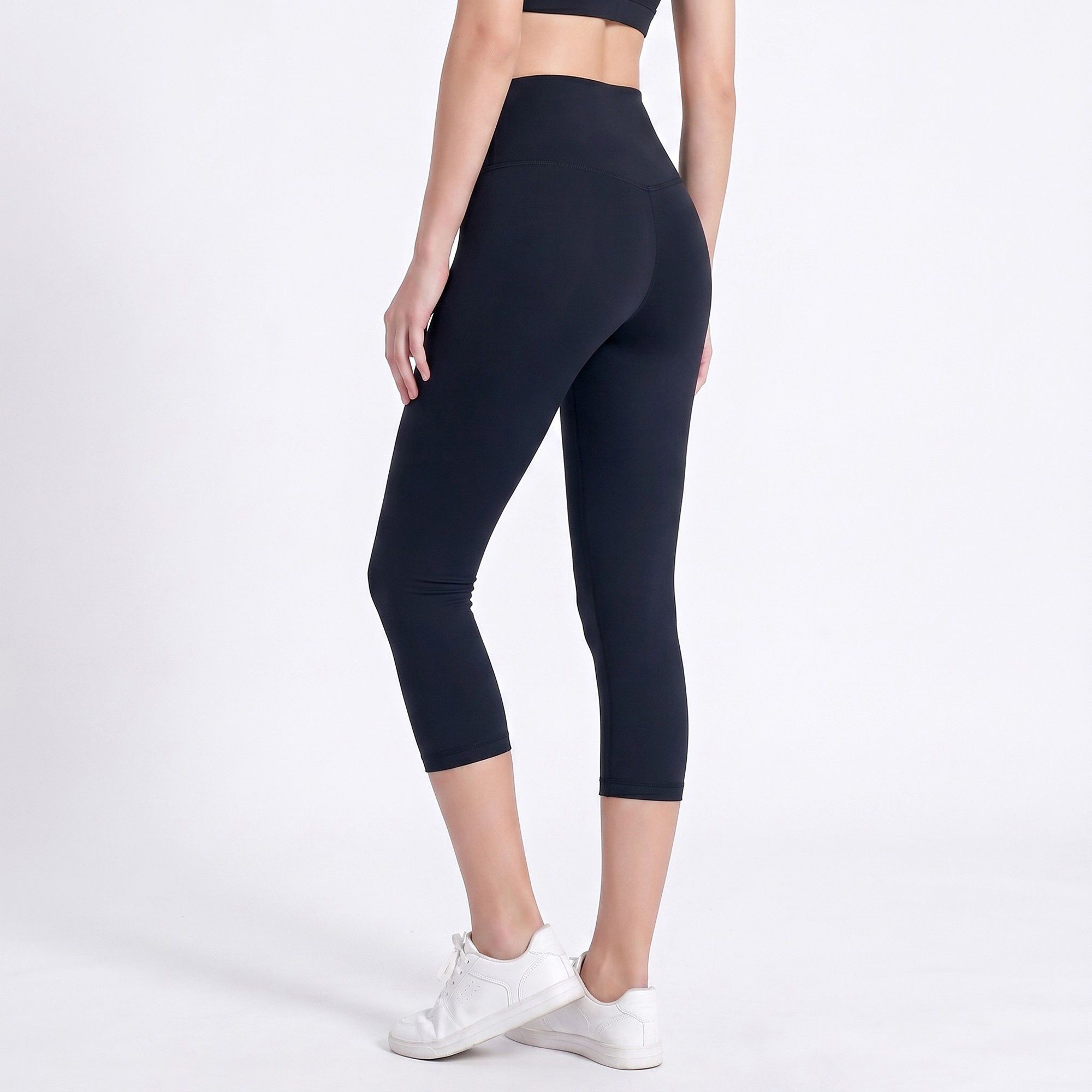 High Waist Capri Leggings with Wide Waistband Smooth Stretch Workout Yoga Pants