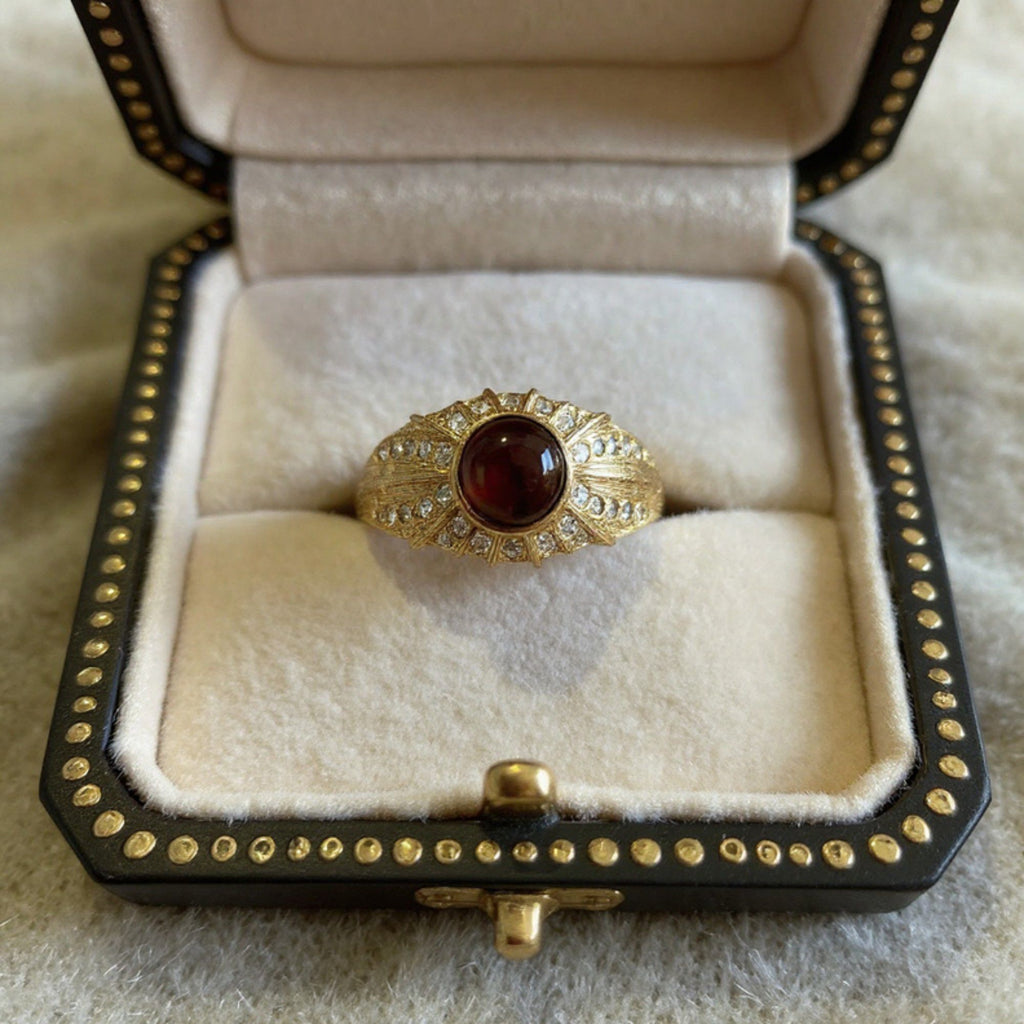 Anna-Kaci Women's Oval Gemstone Statement Ring with Crystal Halo and Textured Band