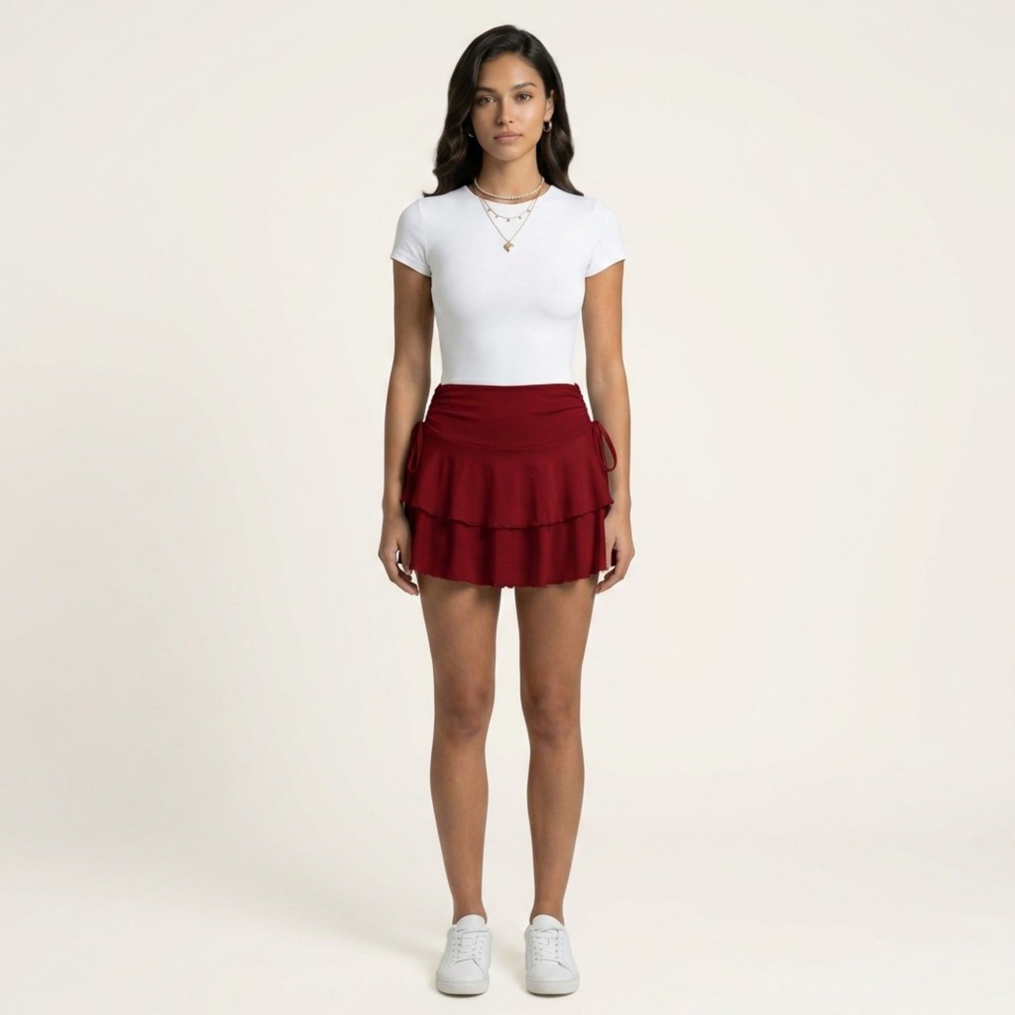 Anna-Kaci Women's Tiered Ruffle Mini Skirt Side Tie High Waist Flowy Lightweight Casual Skirt