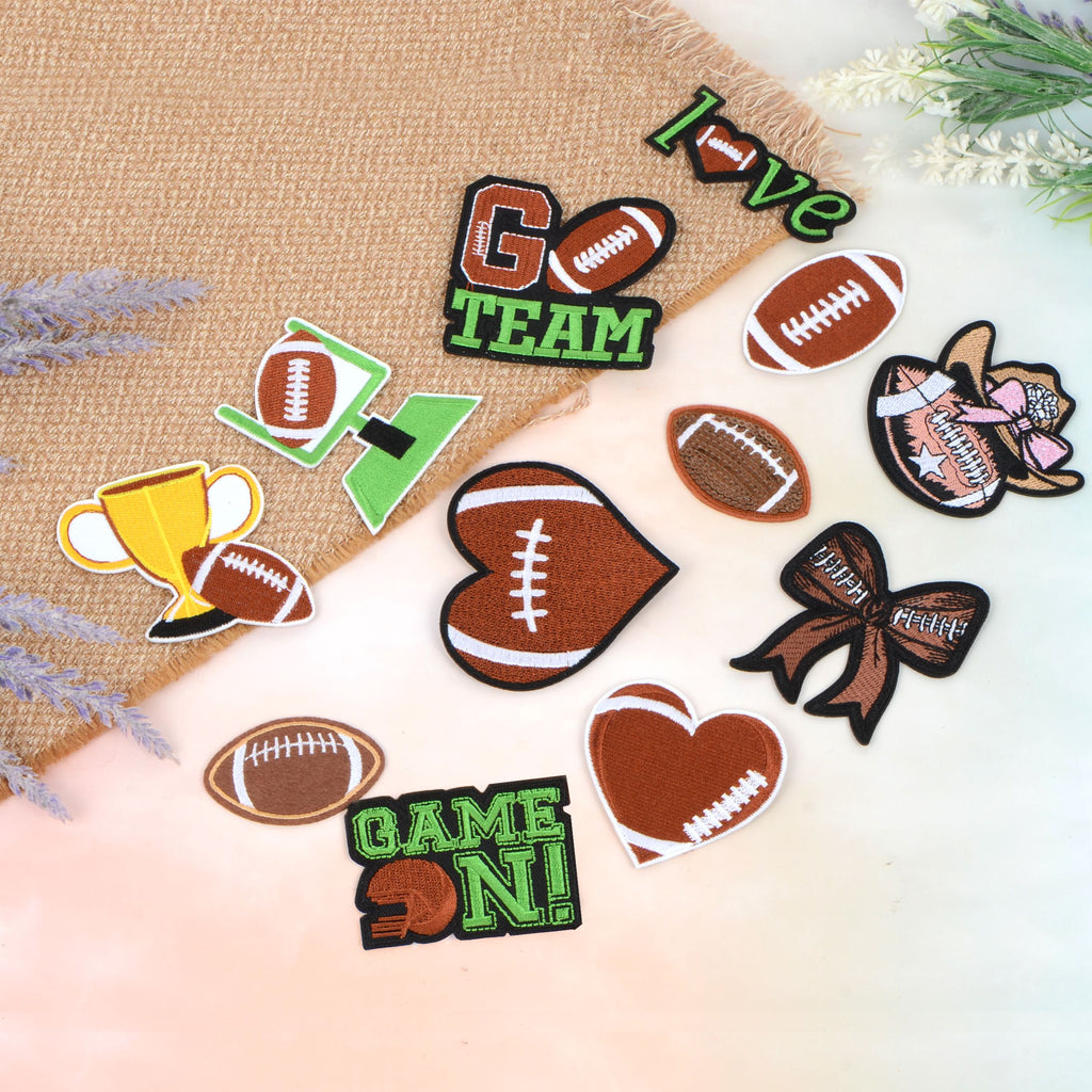 12 PCS Football Iron On Patches Game Day Rugby Helmet Embroidered Applique Clothing DIY Accessory for Hat Jacket Jeans Uniform Backpack