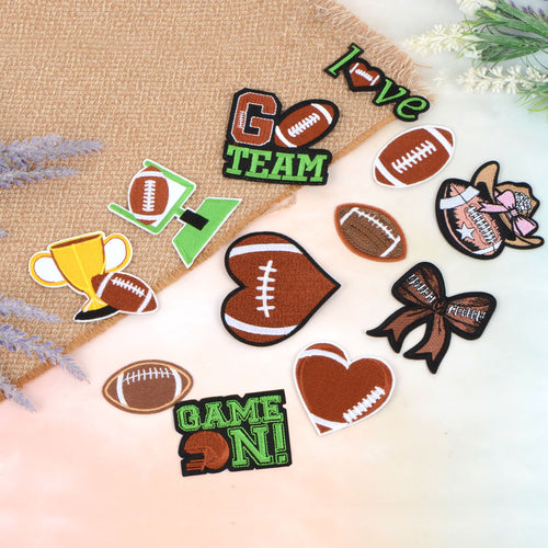 12 PCS Football Iron On Patches Game Day Rugby Helmet Embroidered Applique Clothing DIY Accessory for Hat Jacket Jeans Uniform Backpack