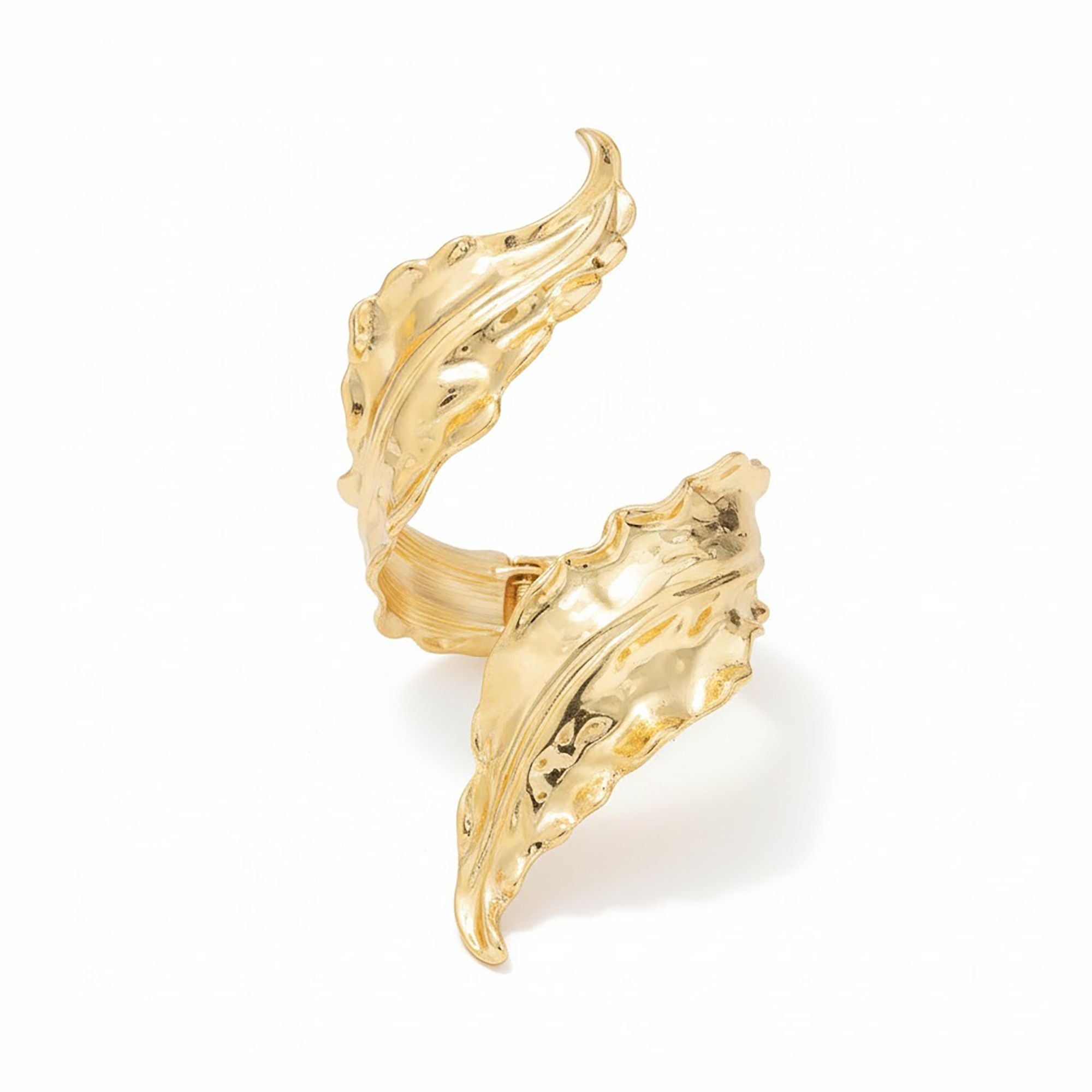 Women's Sculptural Open Cuff Bracelet with Organic Leaf Inspired Design and Polished Gold Tone Finish