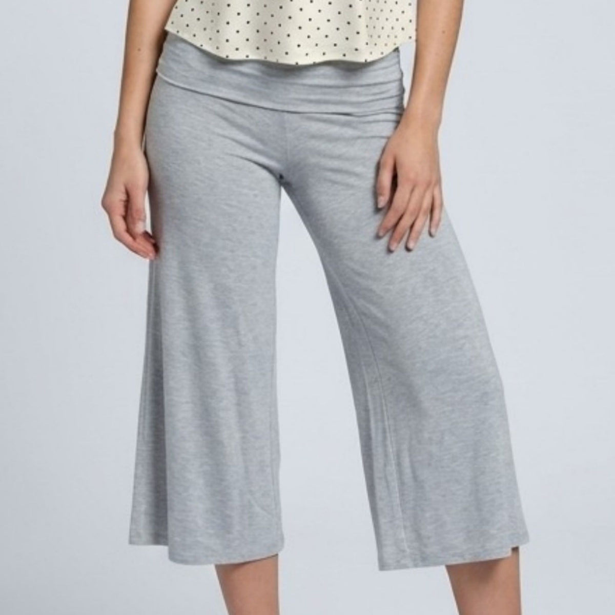 Foldover Waistband Cropped Wide-Leg Trousers