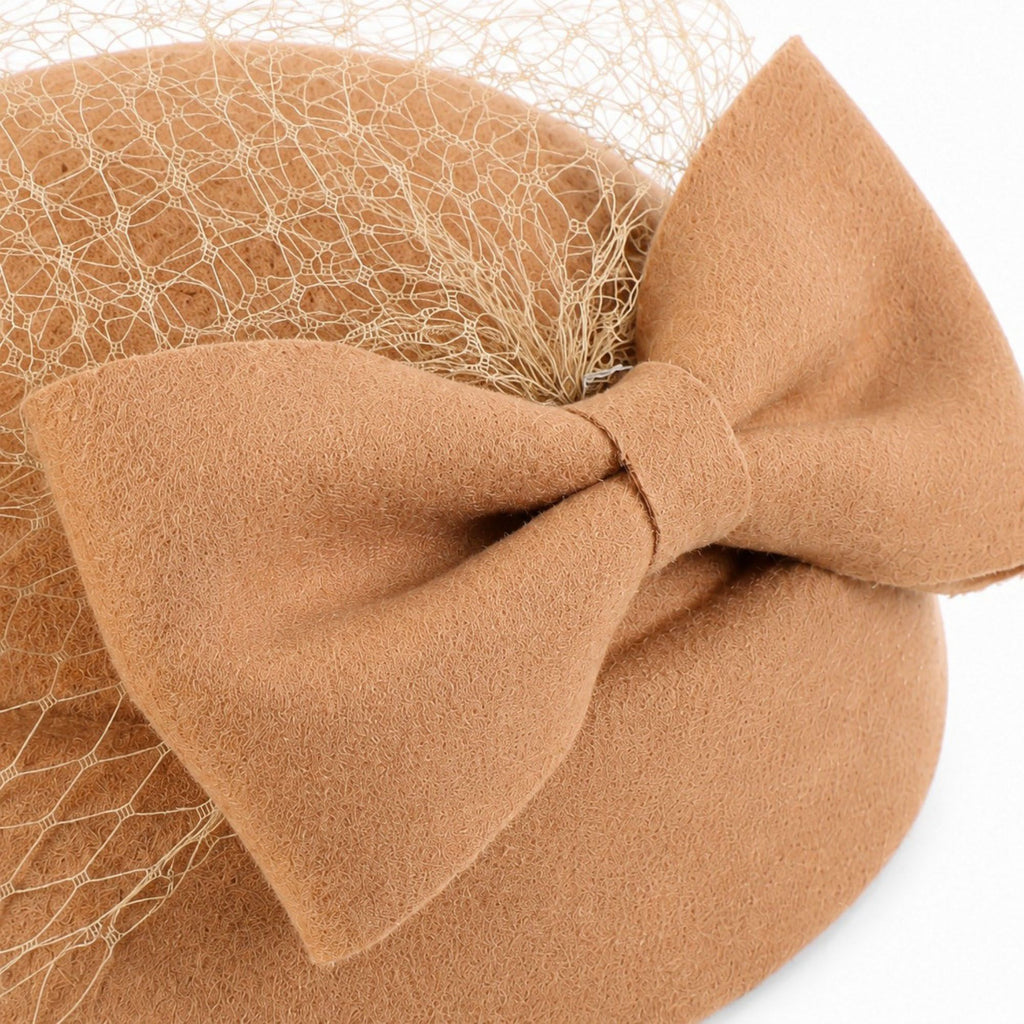 Bow Pillbox Fascinator Hat with Birdcage Veil