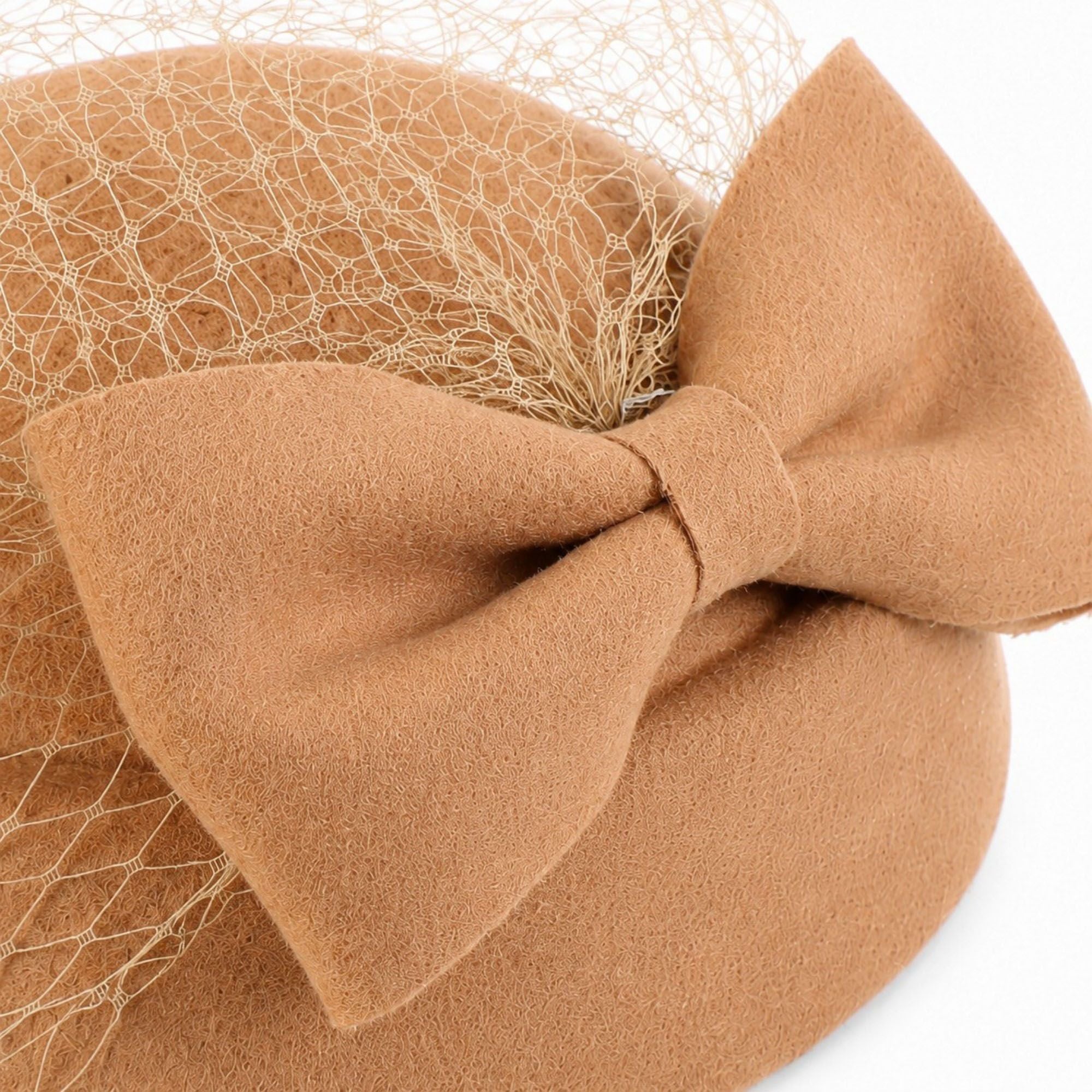Bow Pillbox Fascinator Hat with Birdcage Veil