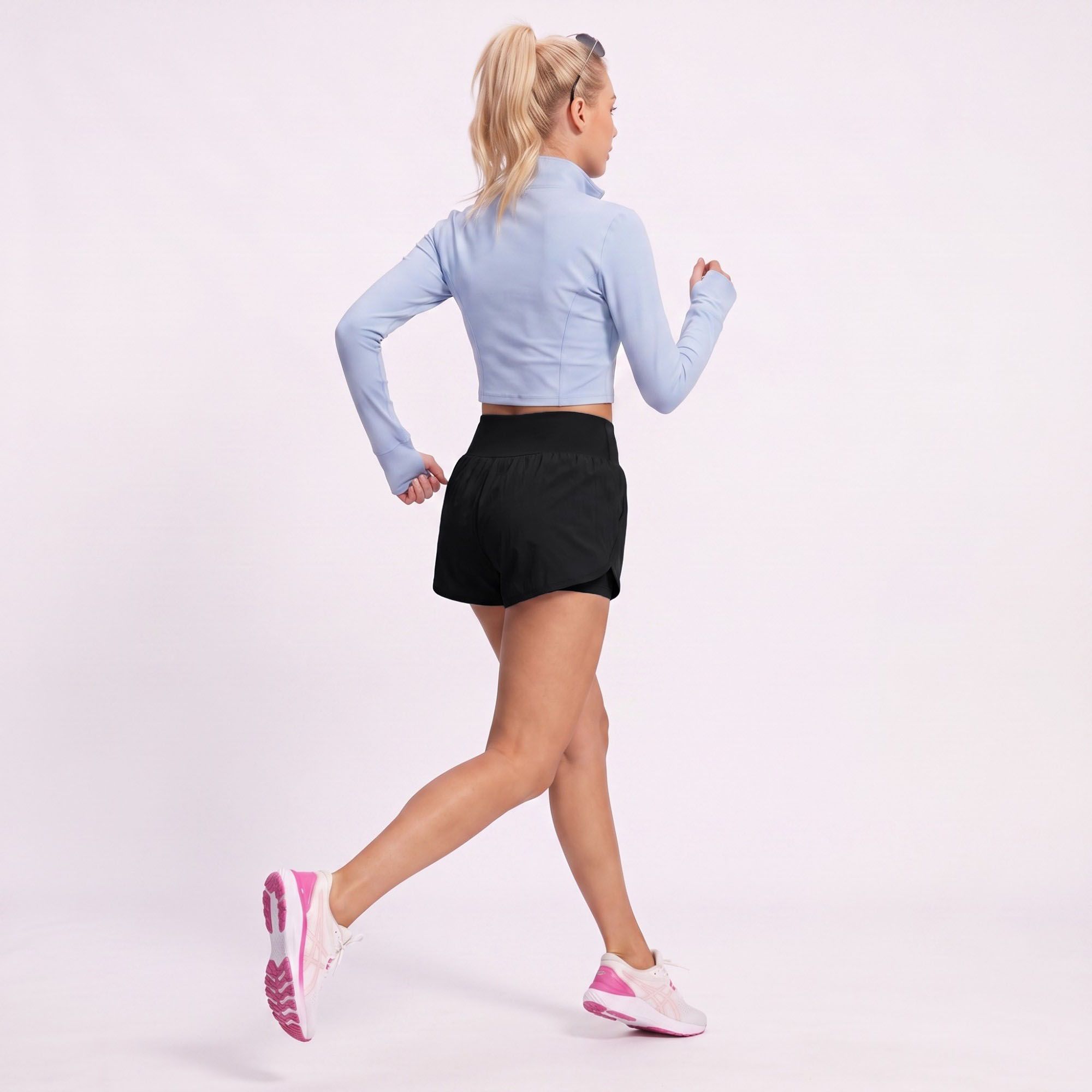 High Waist Running Shorts with Wide Waistband and Side Slits