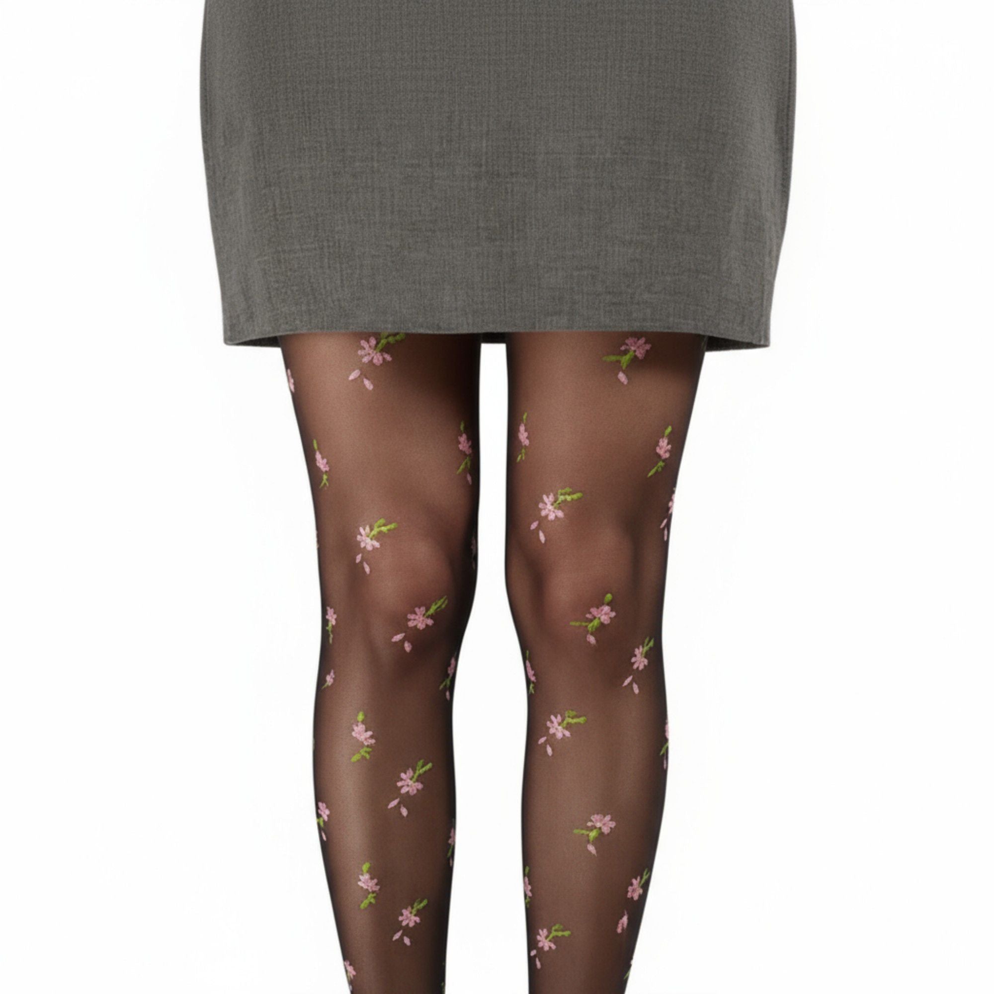 Anna-Kaci Women's Sheer Floral Embroidered Tights with Delicate Blossom Pattern and Stretch Fit