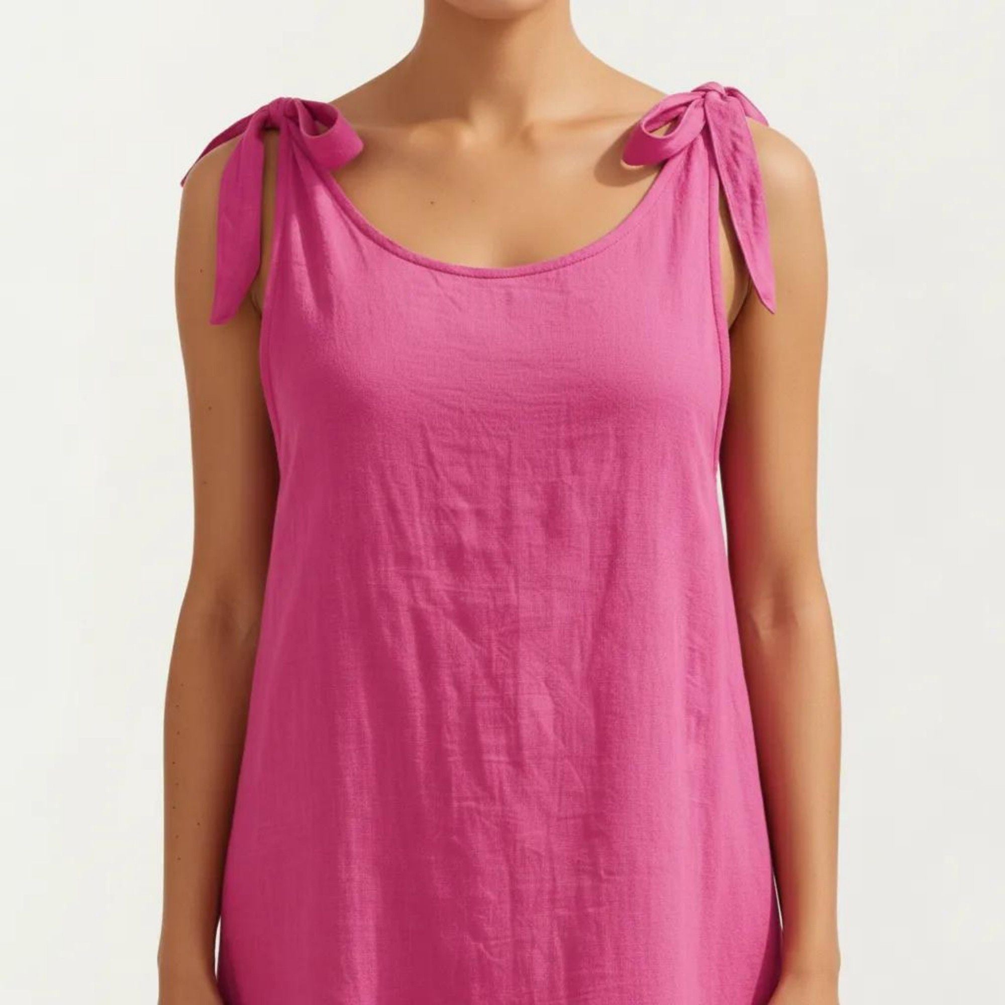 Anna-Kaci Women's Sleeveless Swim Cover Up Dress with Tie Shoulder Straps and Ruffle Hem Detail