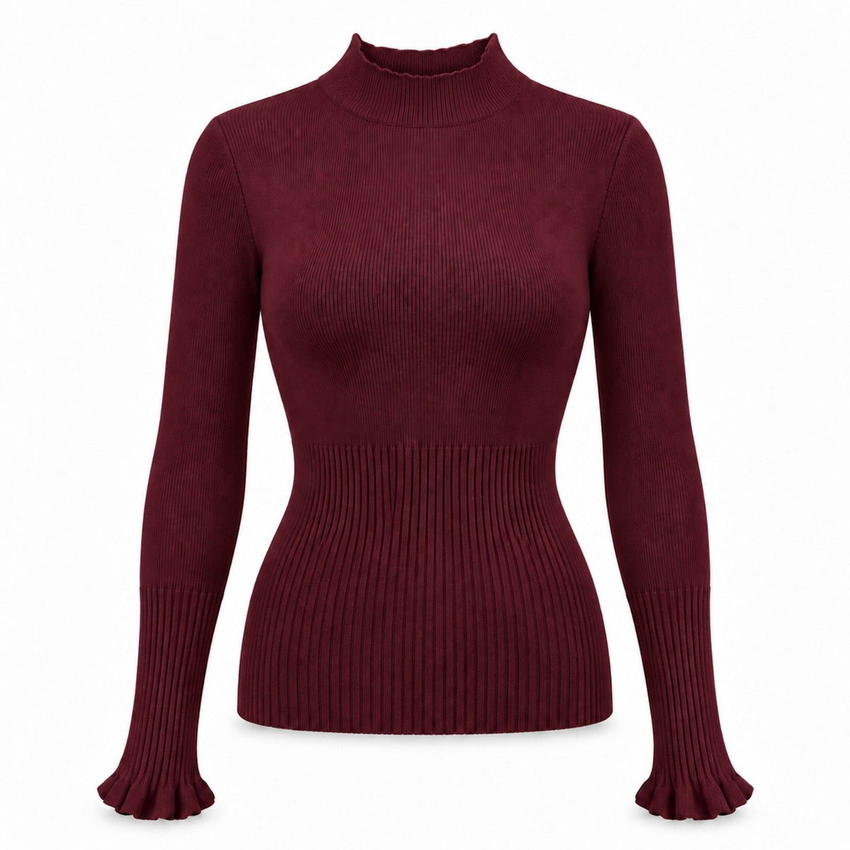 Mock Neck Ribbed Knit Long Sleeve Slim Fit Pullover Sweater