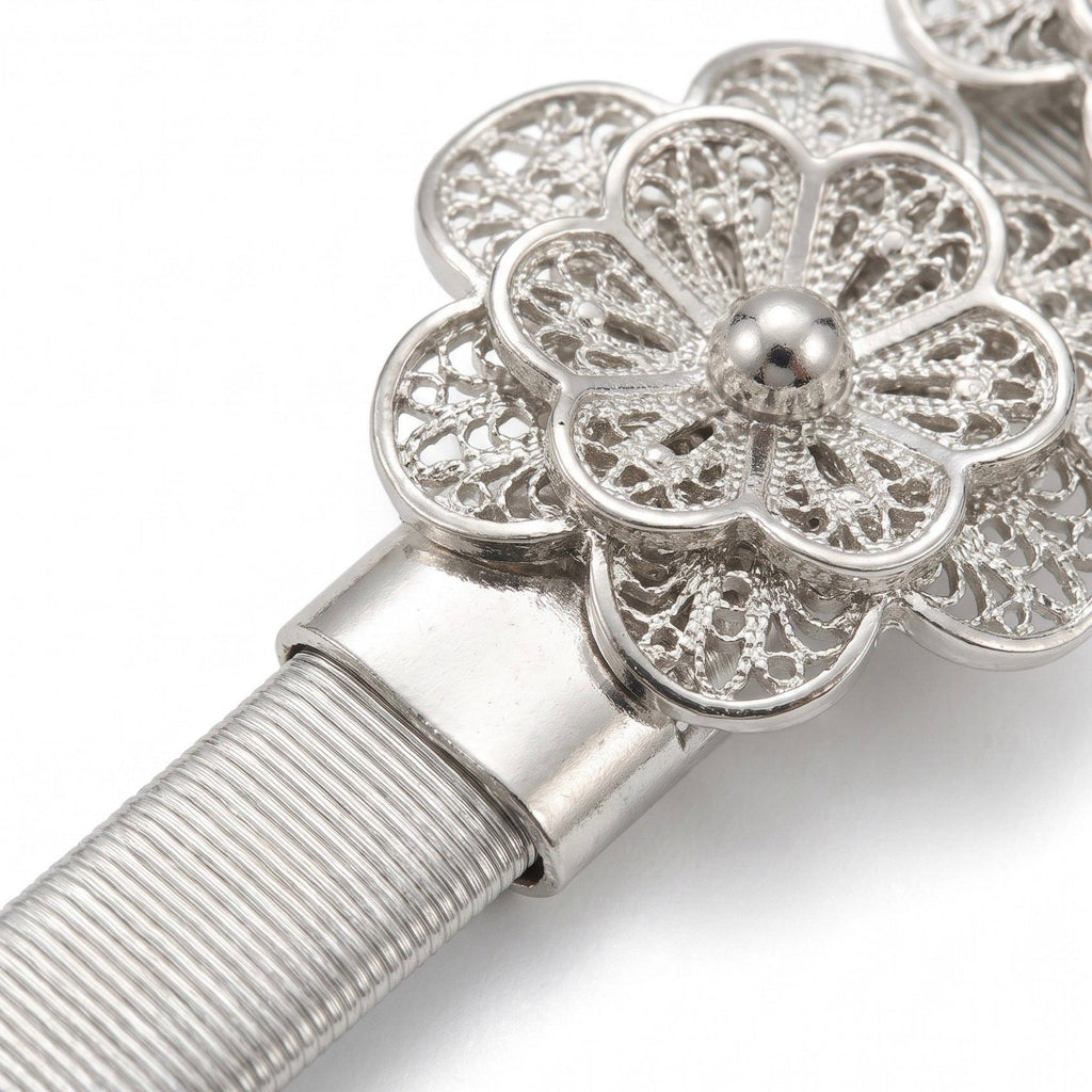 Four Filigree Floral Thin Waist Belt Adjustable Elegant Formal Waist Jewelry 47.2in