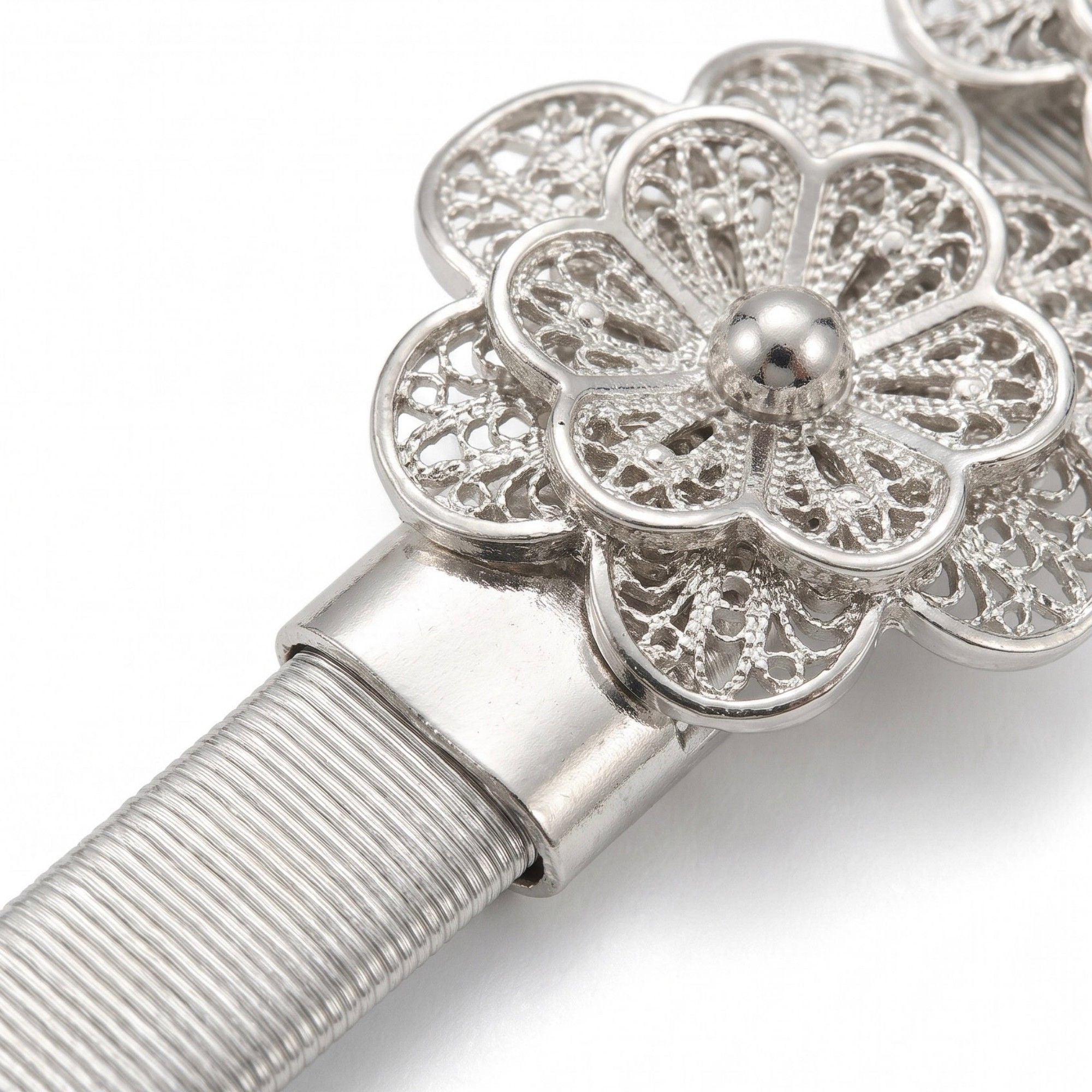 Four Filigree Floral Thin Waist Belt Adjustable Elegant Formal Waist Jewelry 47.2in