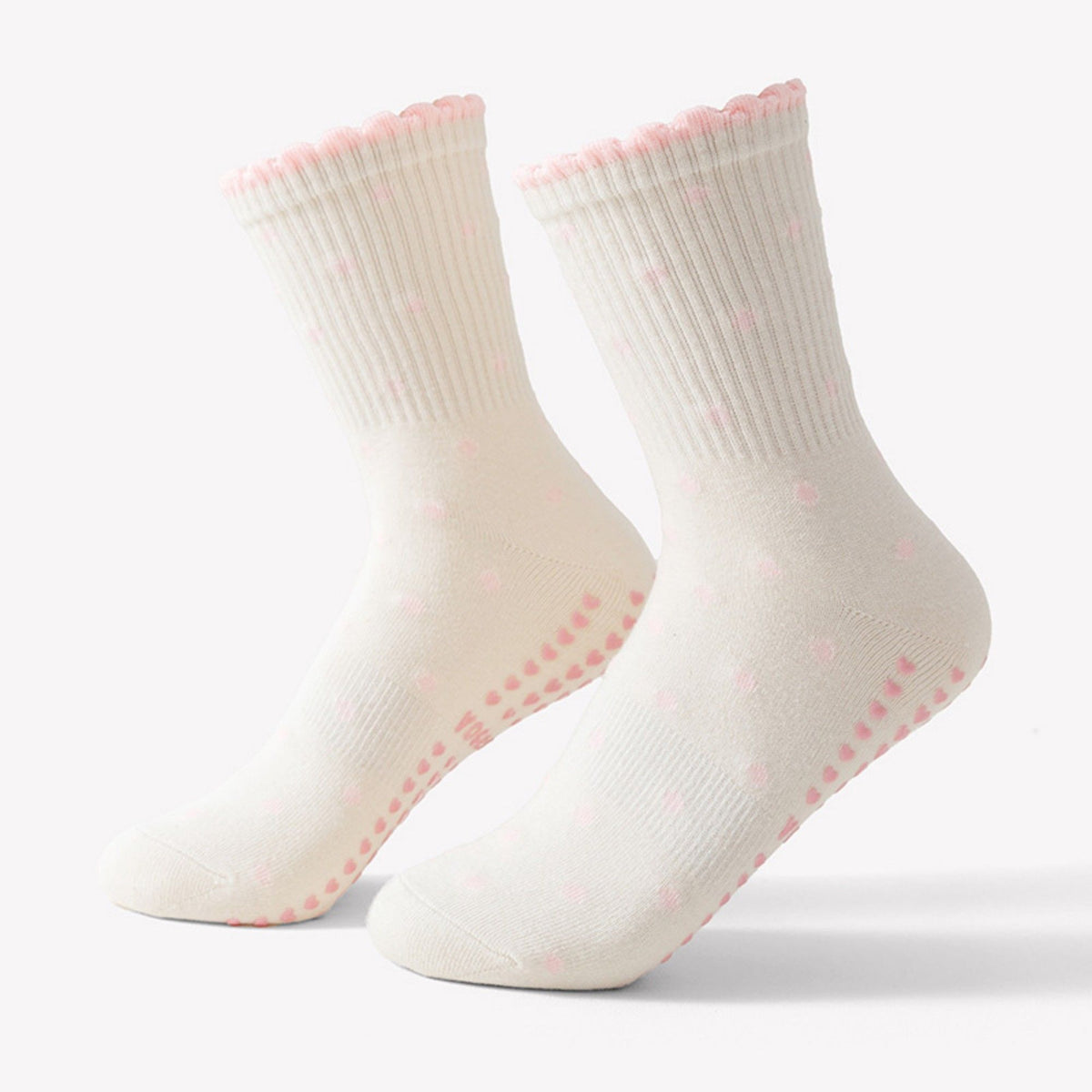 Non Slip Grip Crew Socks 3 Pair Pack Polka Dot Ruffle Cuff