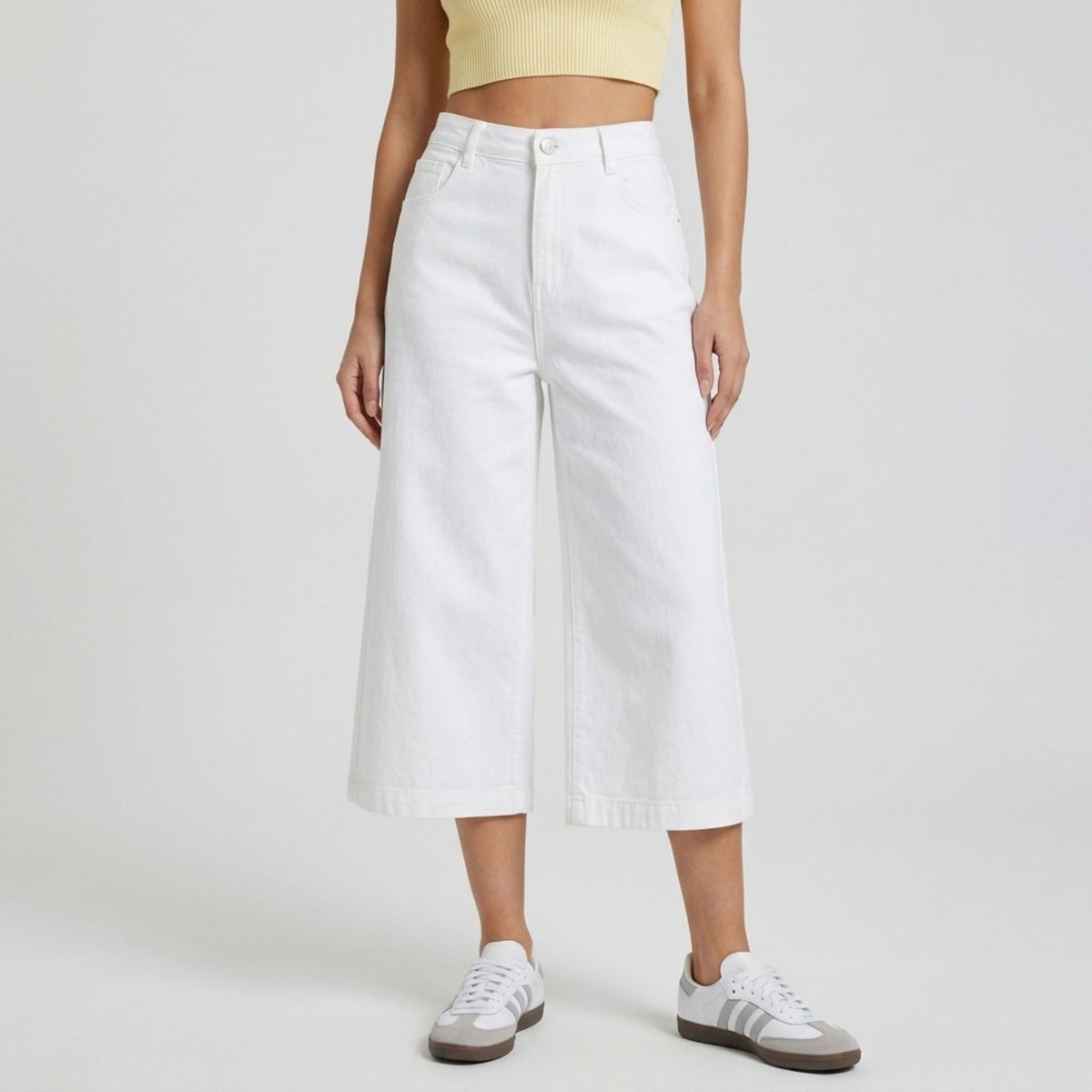 High-Waisted Cropped Wide-Leg Denim Trousers