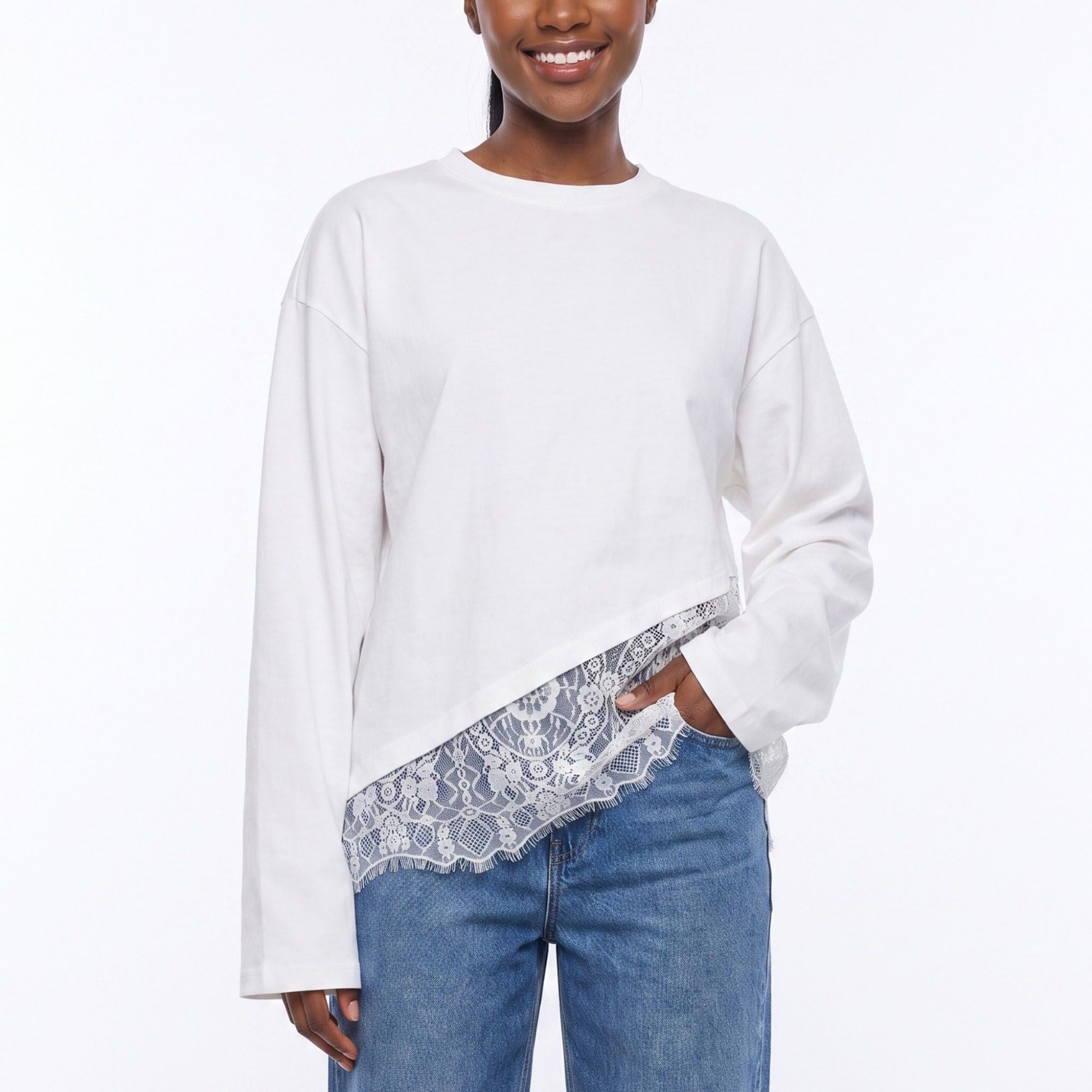 Asymmetrical Lace Hem Long Sleeve Top