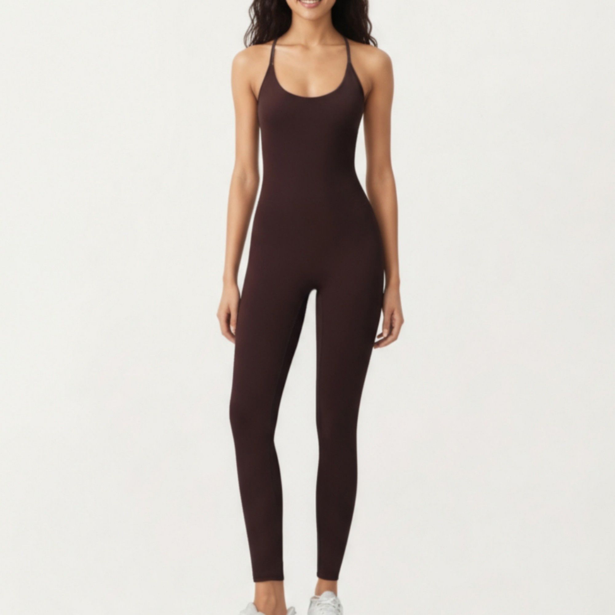 Anna-Kaci Active Women's Scoop Neck Full-Length Activewear Bodysuit with Spaghetti Straps