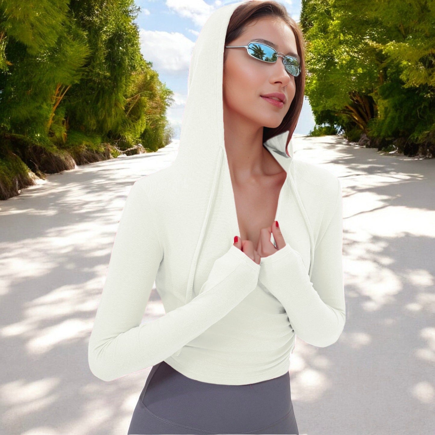 Hooded Long Sleeve Wrap-Around Activewear Top