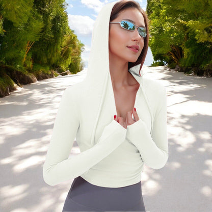 Hooded Long Sleeve Wrap-Around Activewear Top