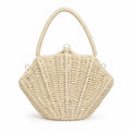 Shell Woven Top Handle Bag with Pearl Button and Detachable Chain Strap