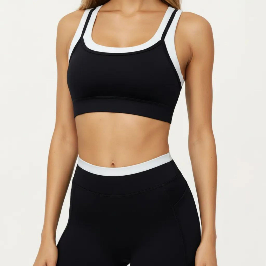 Anna-Kaci Active Women's Contrast Trim Sports Bra with Square Neck and Smooth Stretch Fit