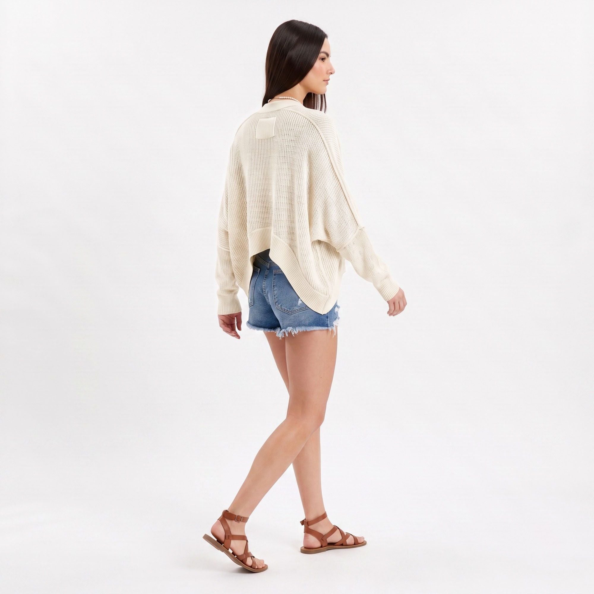 Open-Front Dolman Sleeve Draped Knit Cardigan